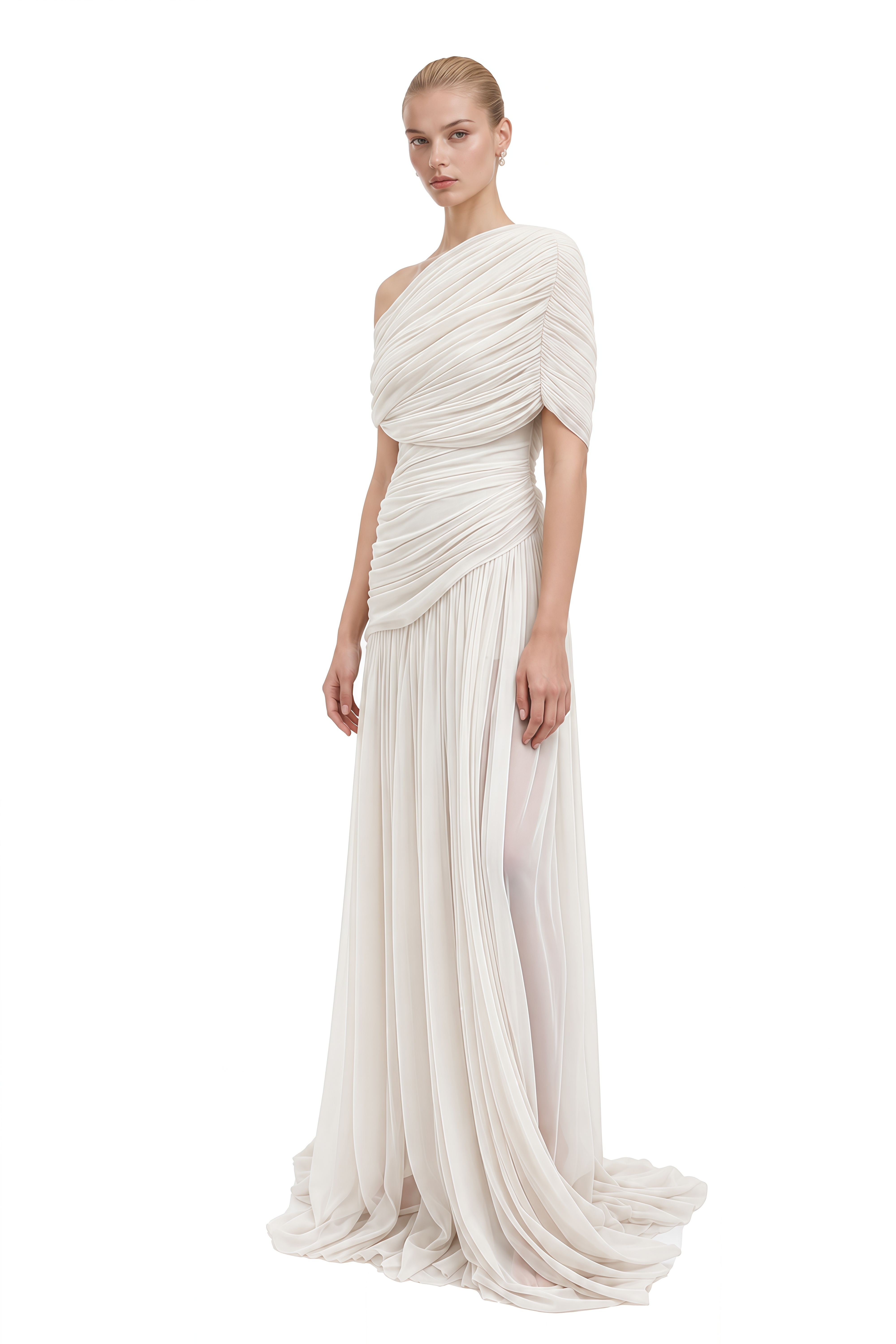 Eulalia White One-Shoulder Ruched Maxi Dress