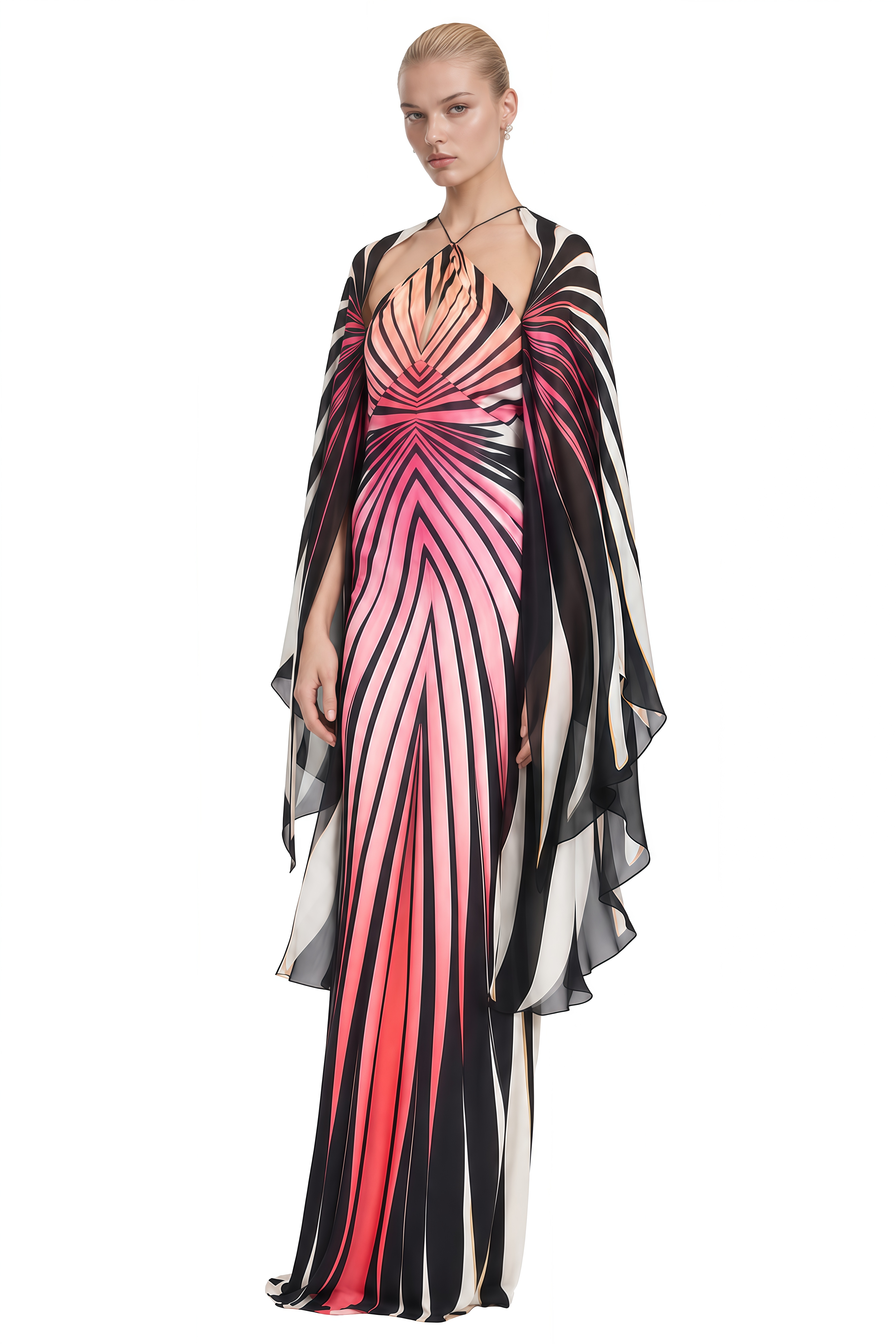 Hermione Pink Halterneck Zebra Print Maxi Dress
