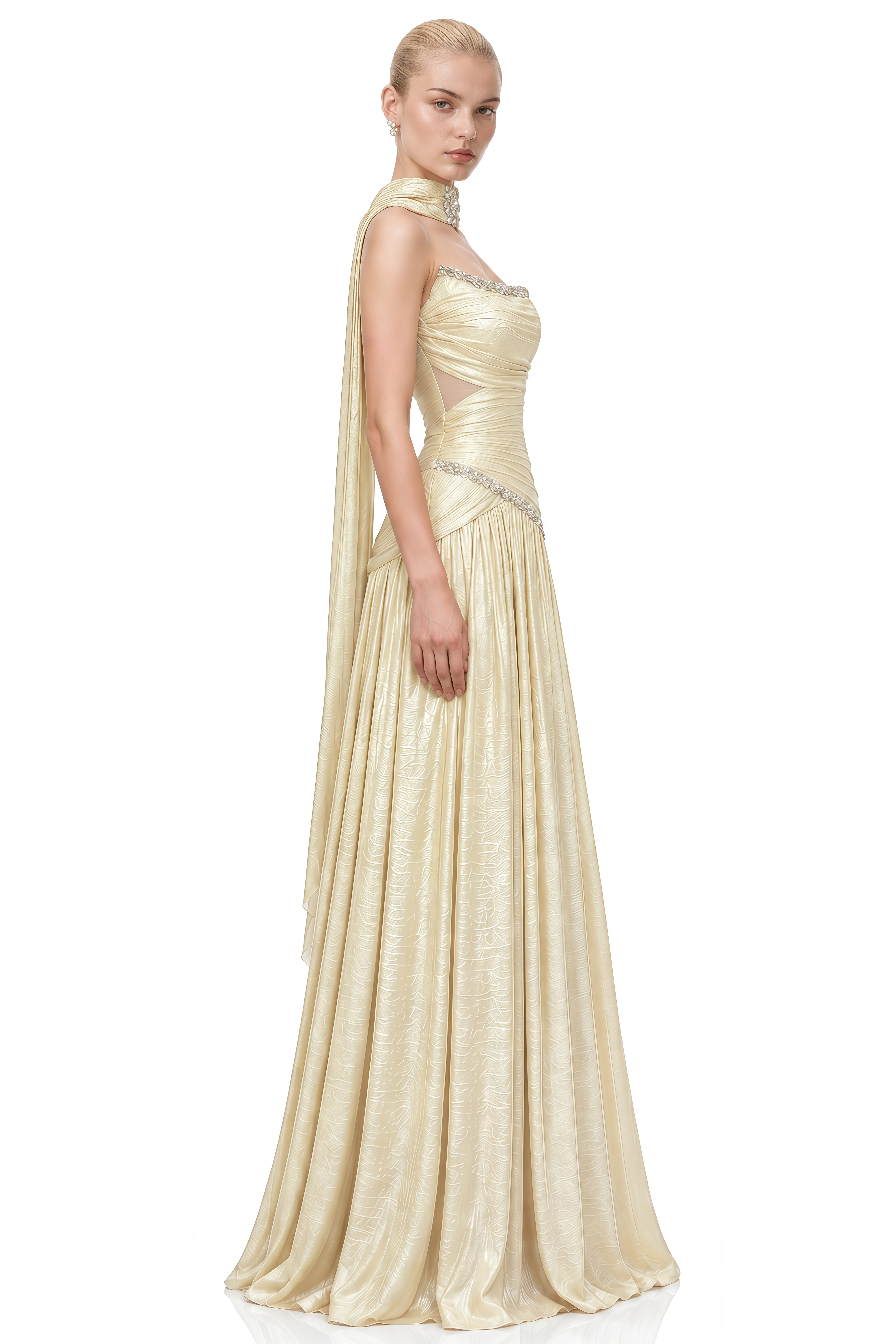 Celine Yellow Asymmetrical Embellished Maxi Dress