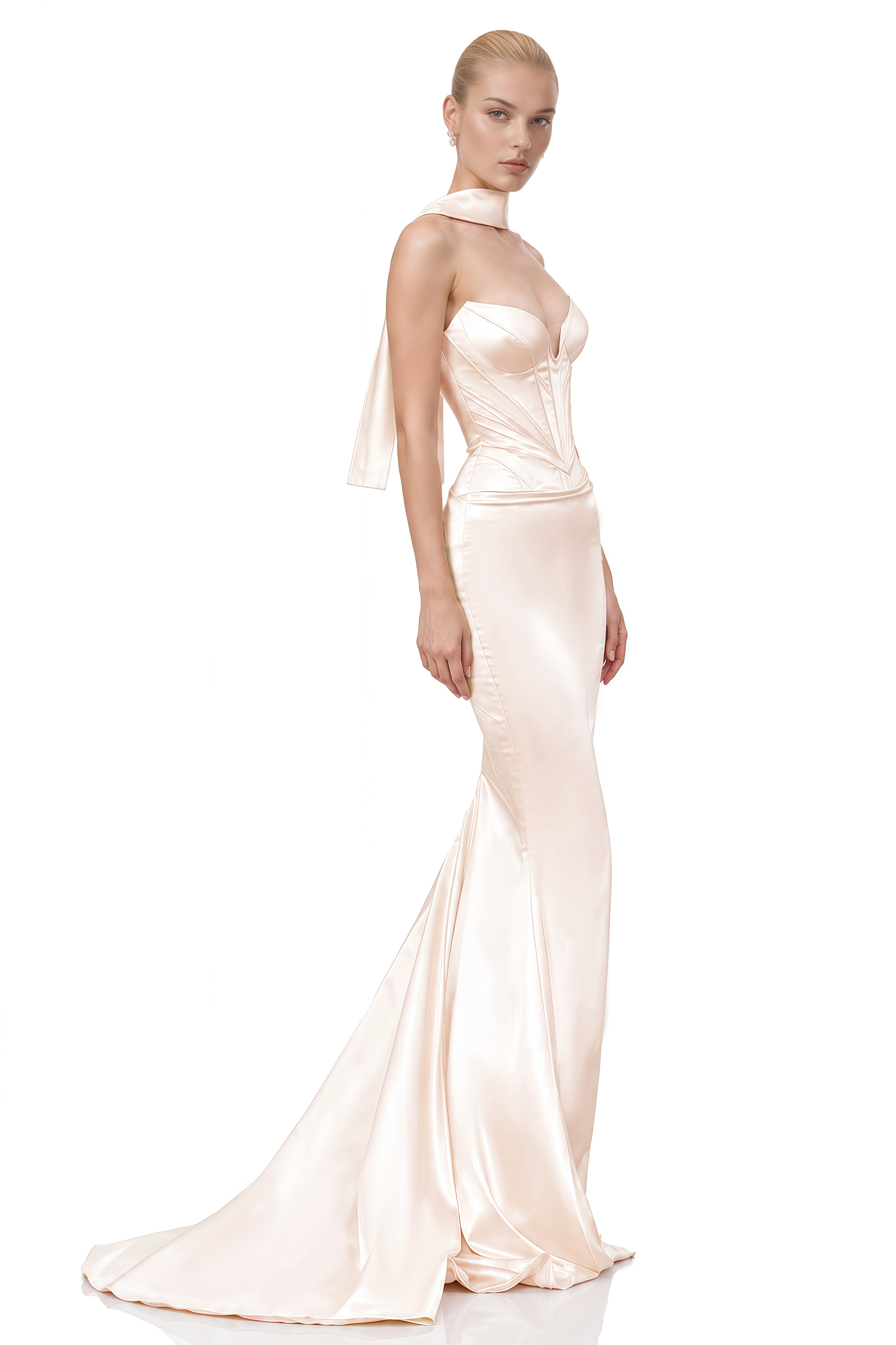 Freya Neutral Strapless Structured Maxi Dress