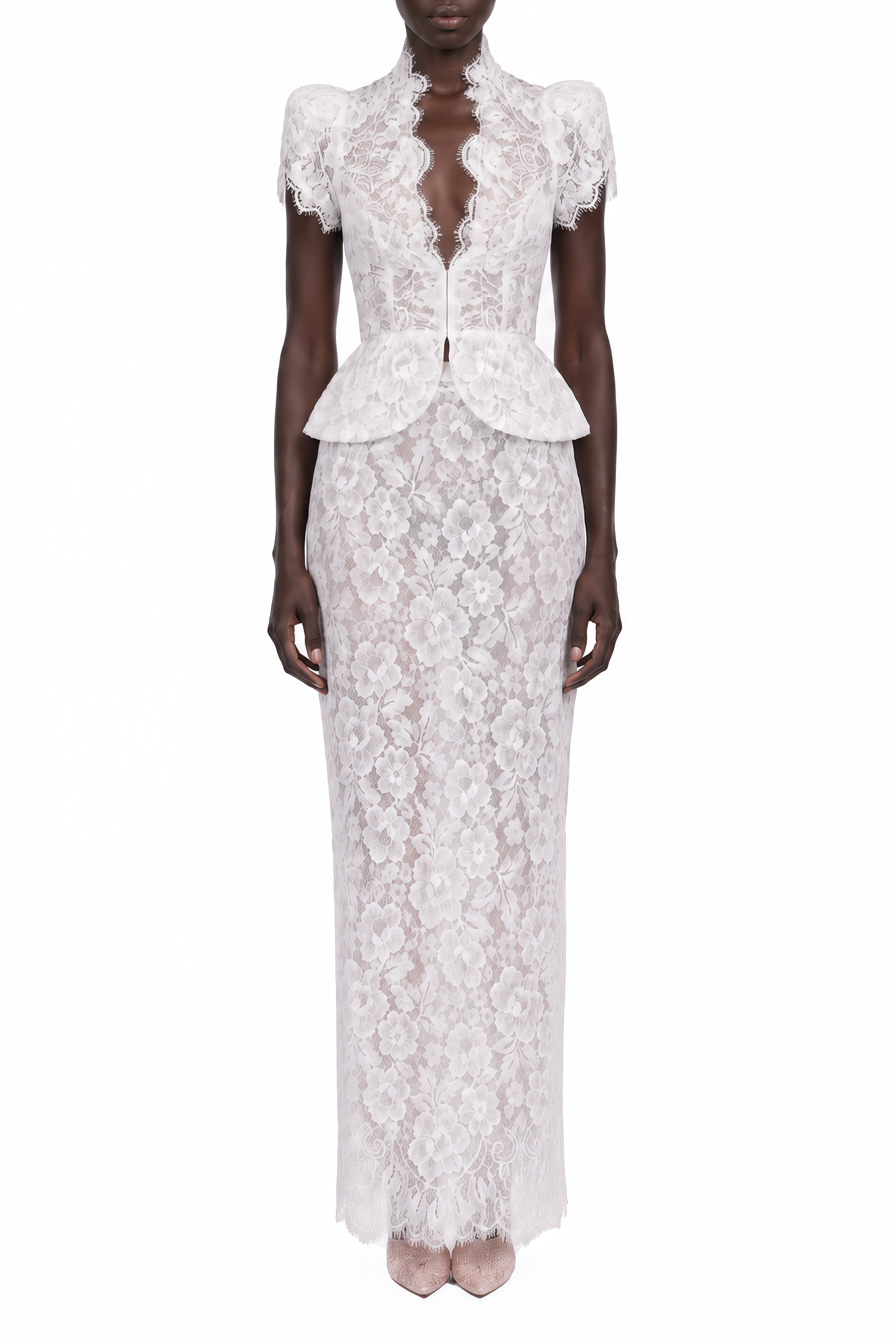 Cassiopeia White V-Neck Floral Print Top & Skirt Set