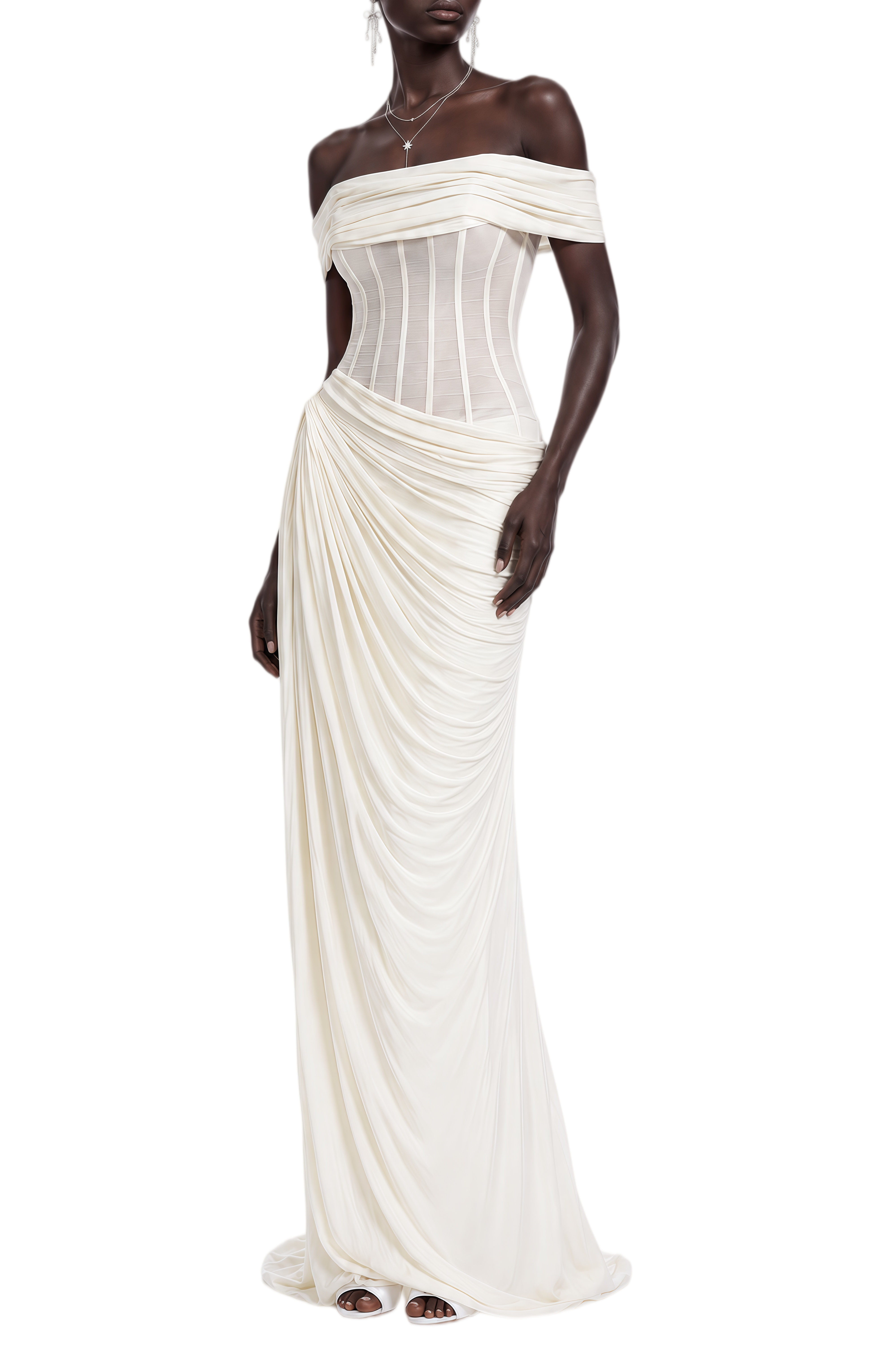Thalia White Sleeveless Asymmetrical Maxi Dress