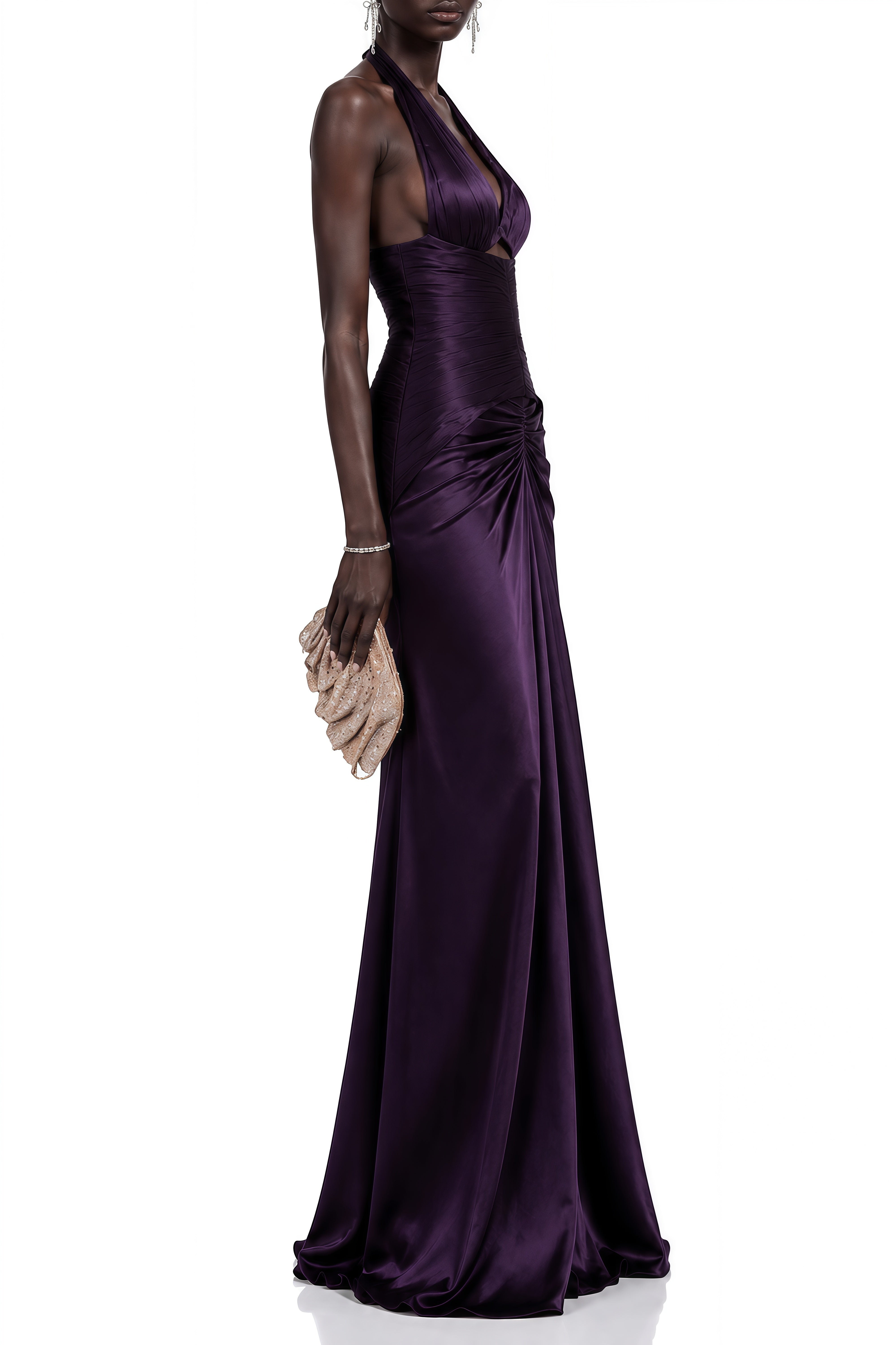 Viola Purple Sleeveless Ruched Maxi Dress