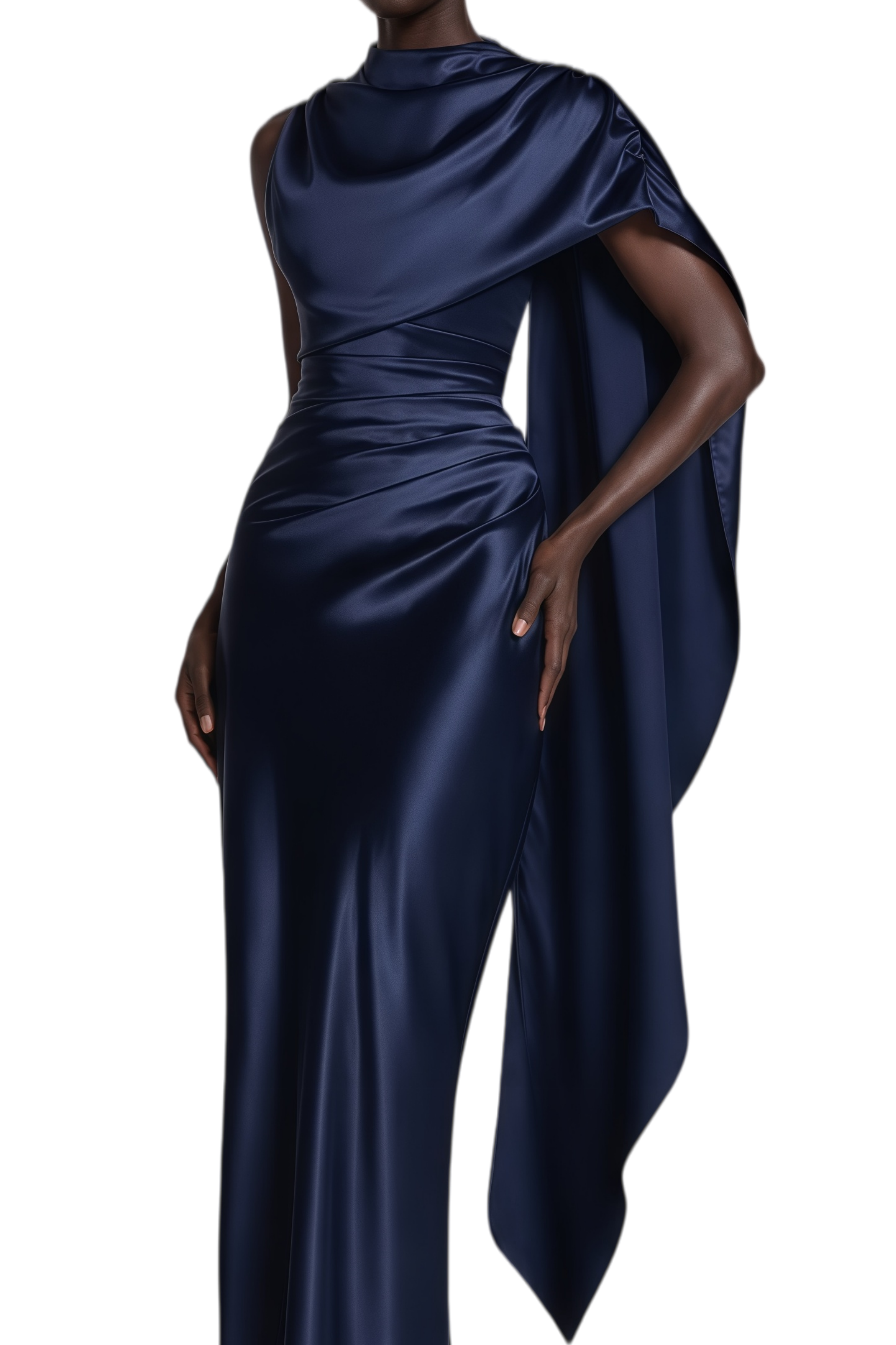 Amelie Navy Blue Sleeveless Asymmetrical Maxi Dress