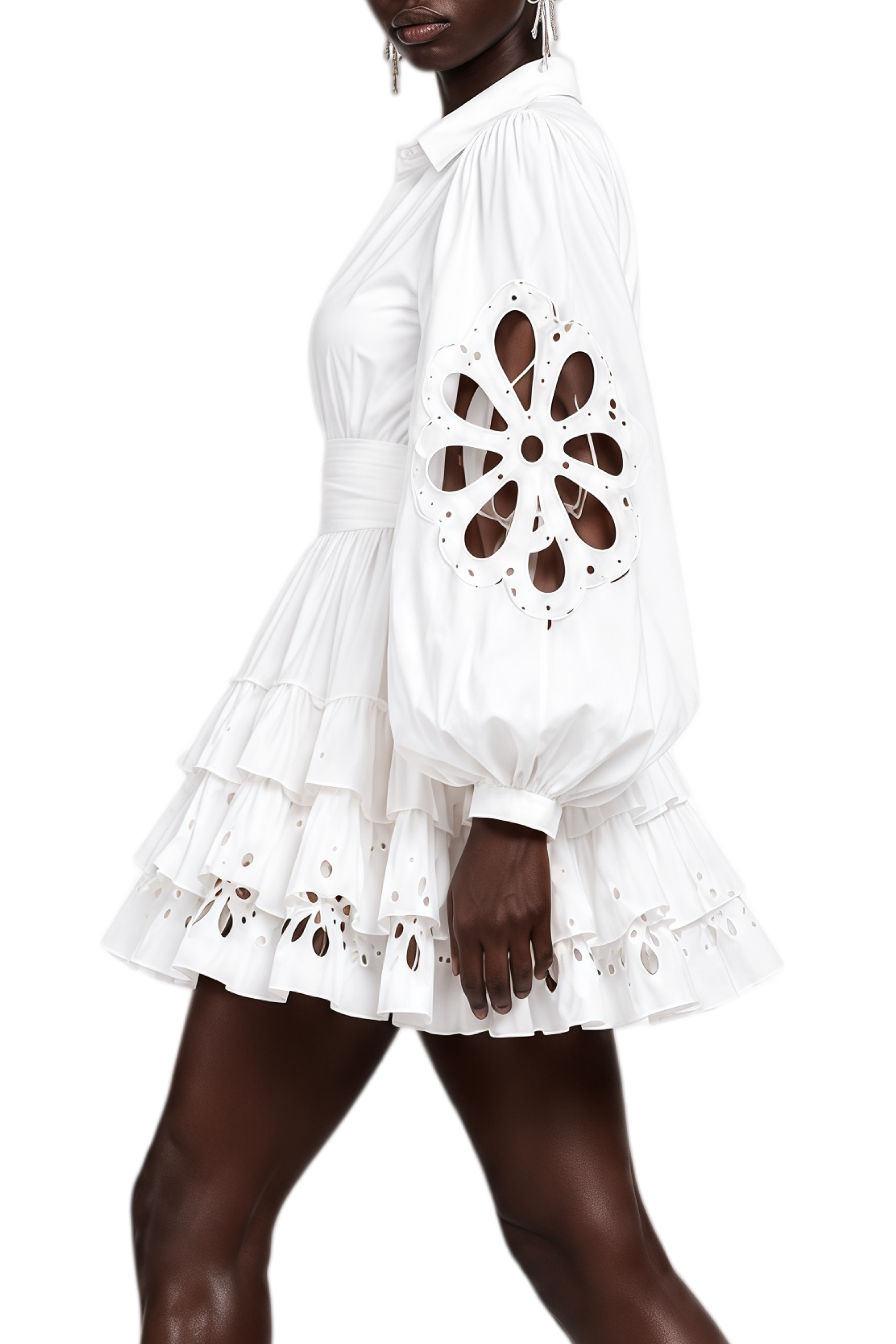 Fiadh White Long Sleeves Ruffled Mini Dress