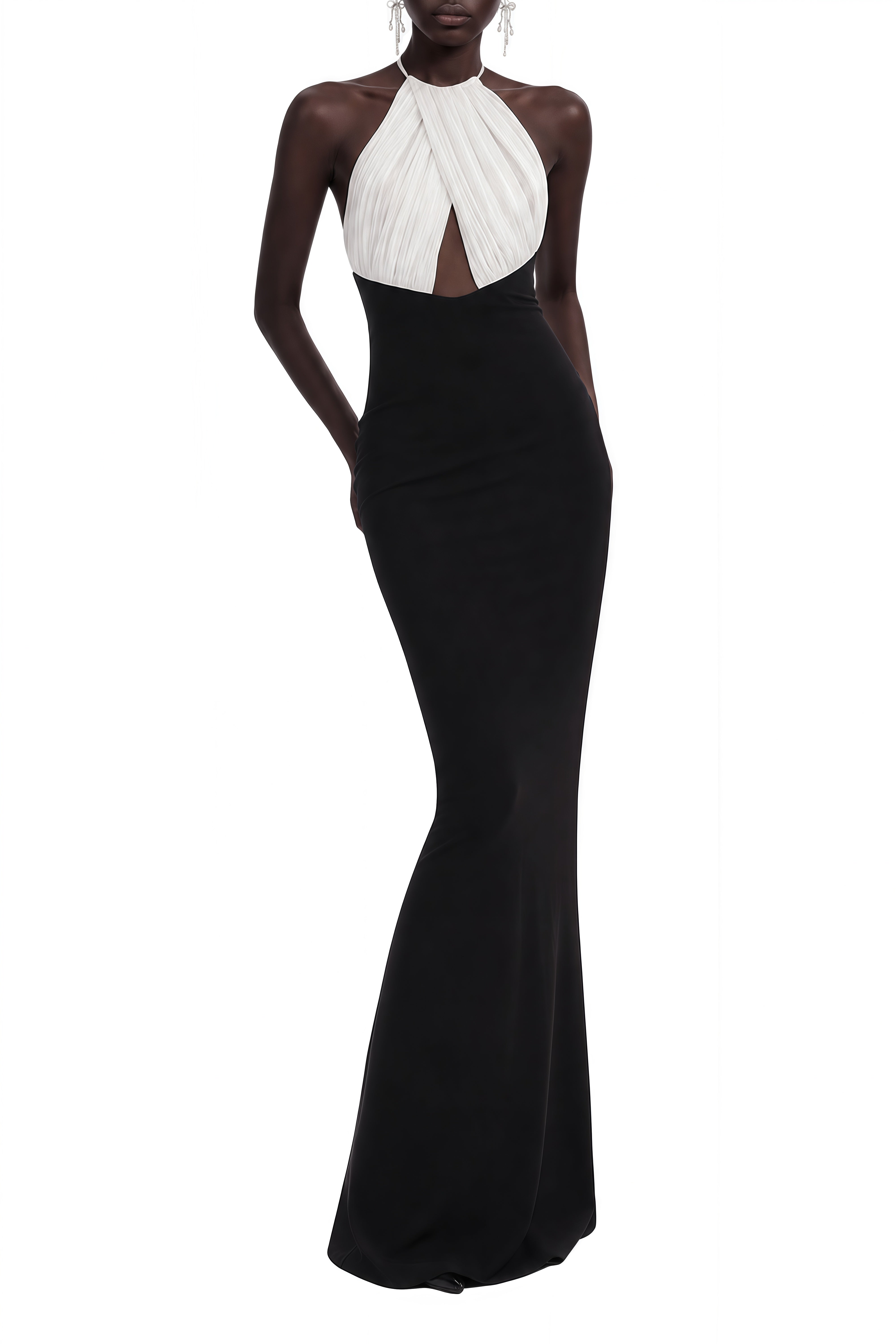 Luna Black Halterneck Draped Maxi Dress