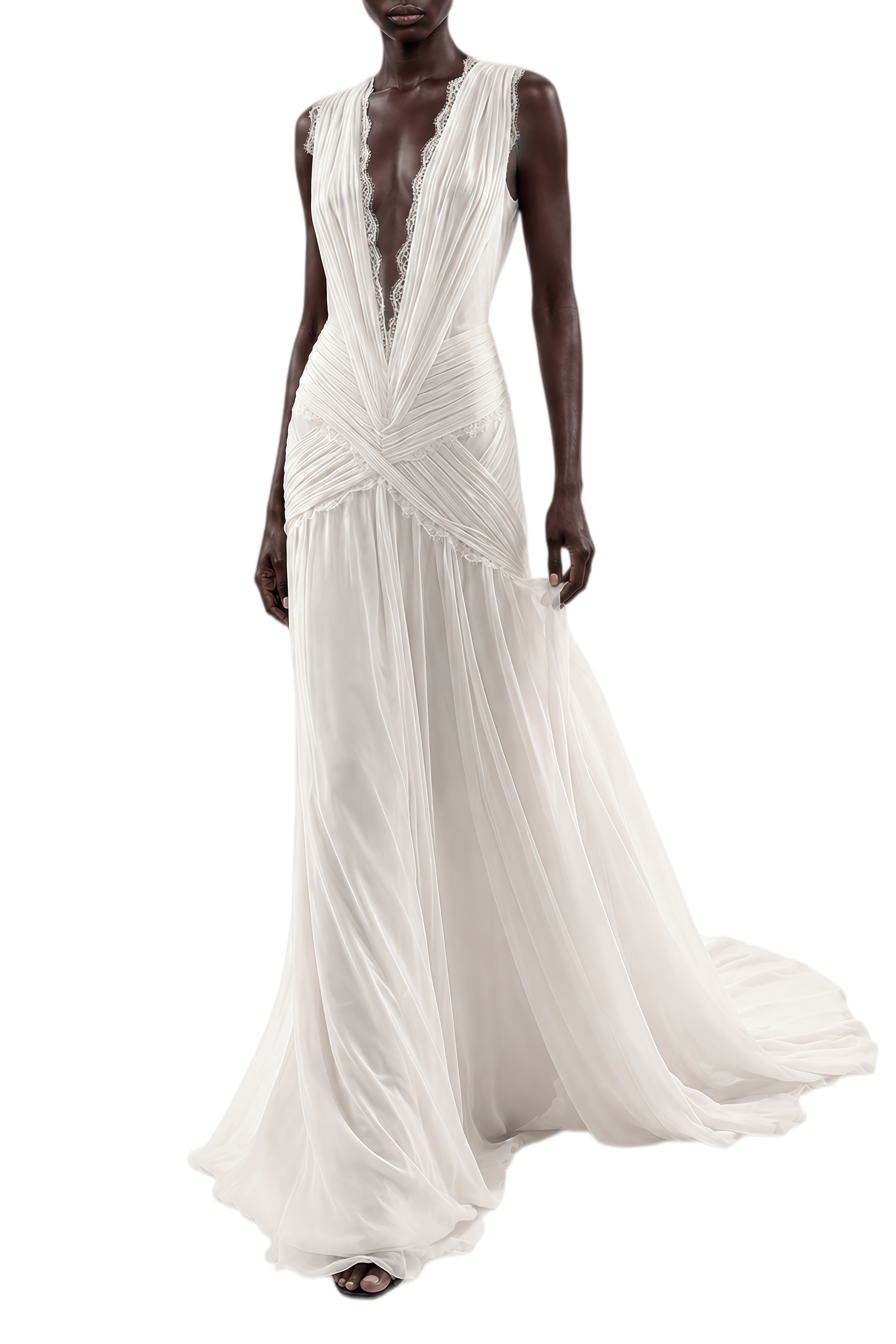 Theodora White V-Neck Sleeveless Maxi Dress