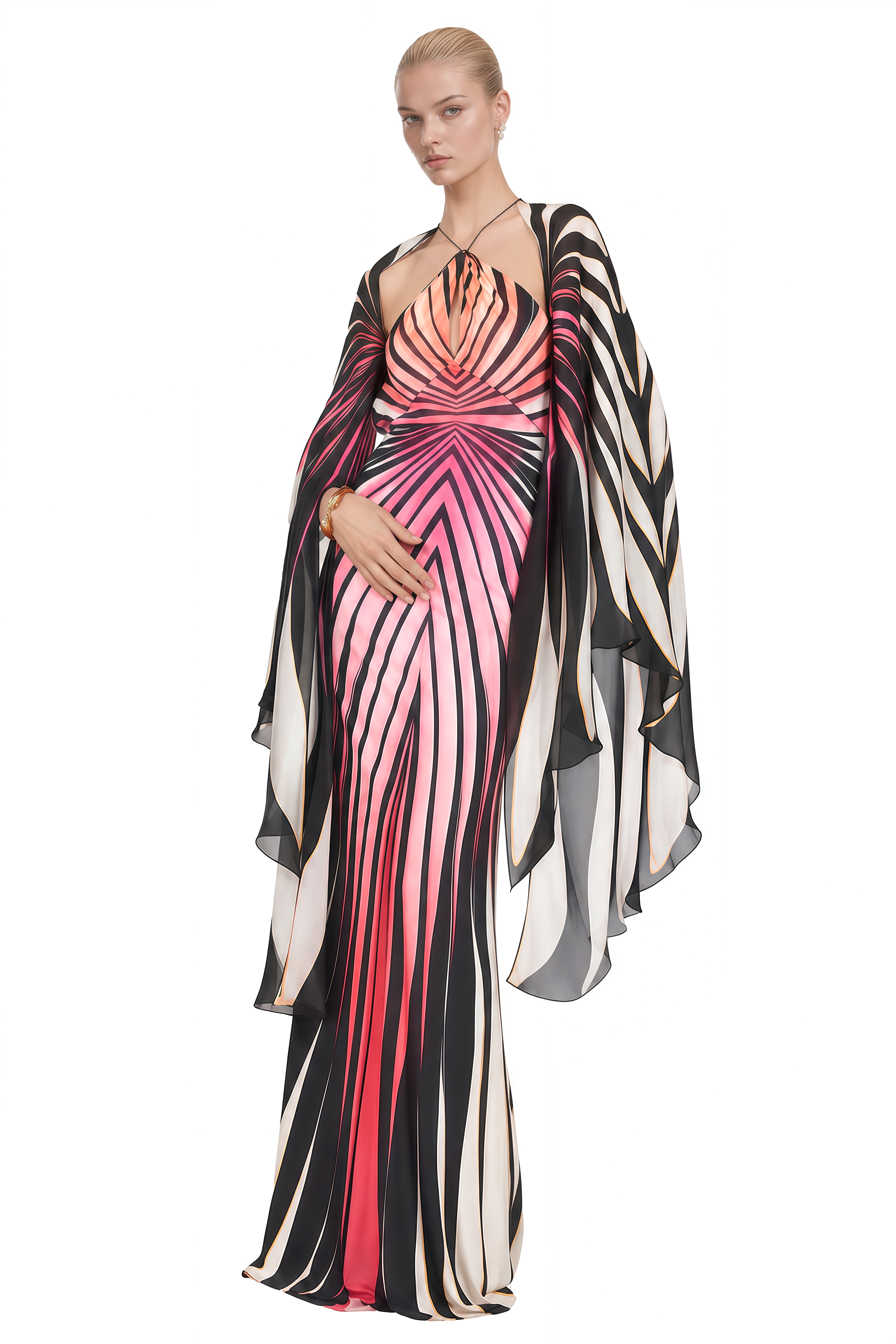 Hermione Pink Halterneck Zebra Print Maxi Dress