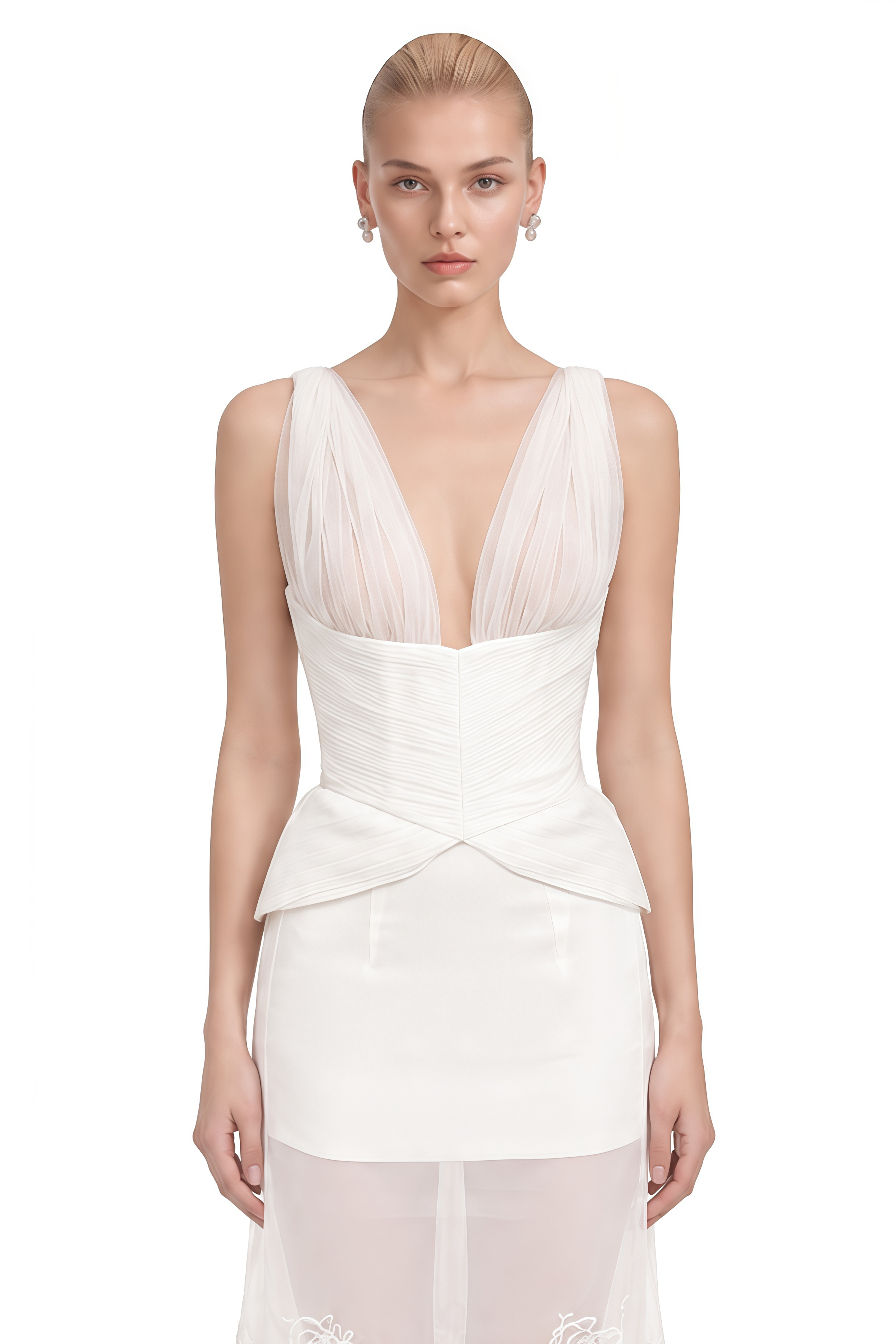 Clarisse White Sleeveless Lace-Hem Top & Skirt Set