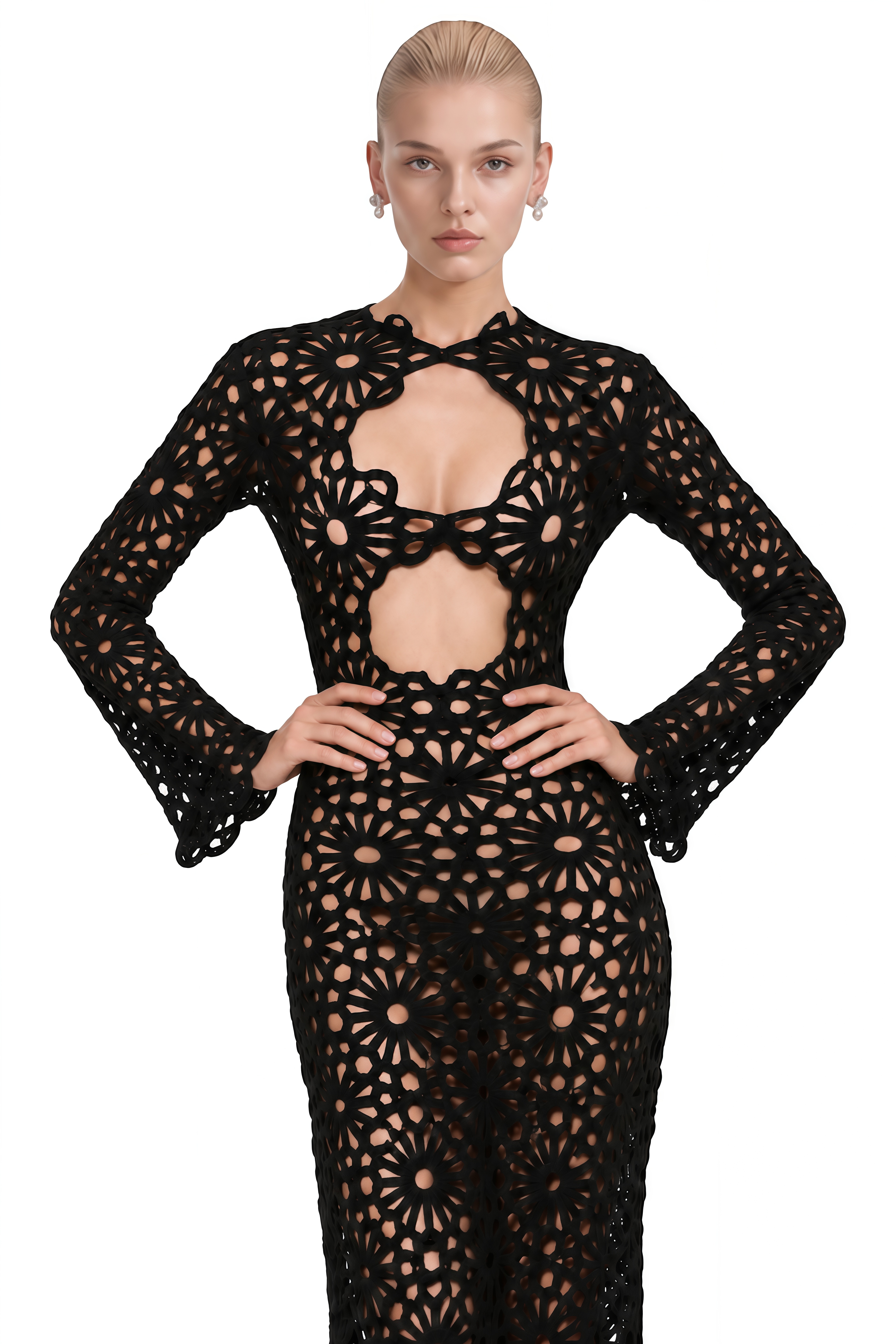 Charlotte Black Long Sleeves Cut-Out Maxi Dress