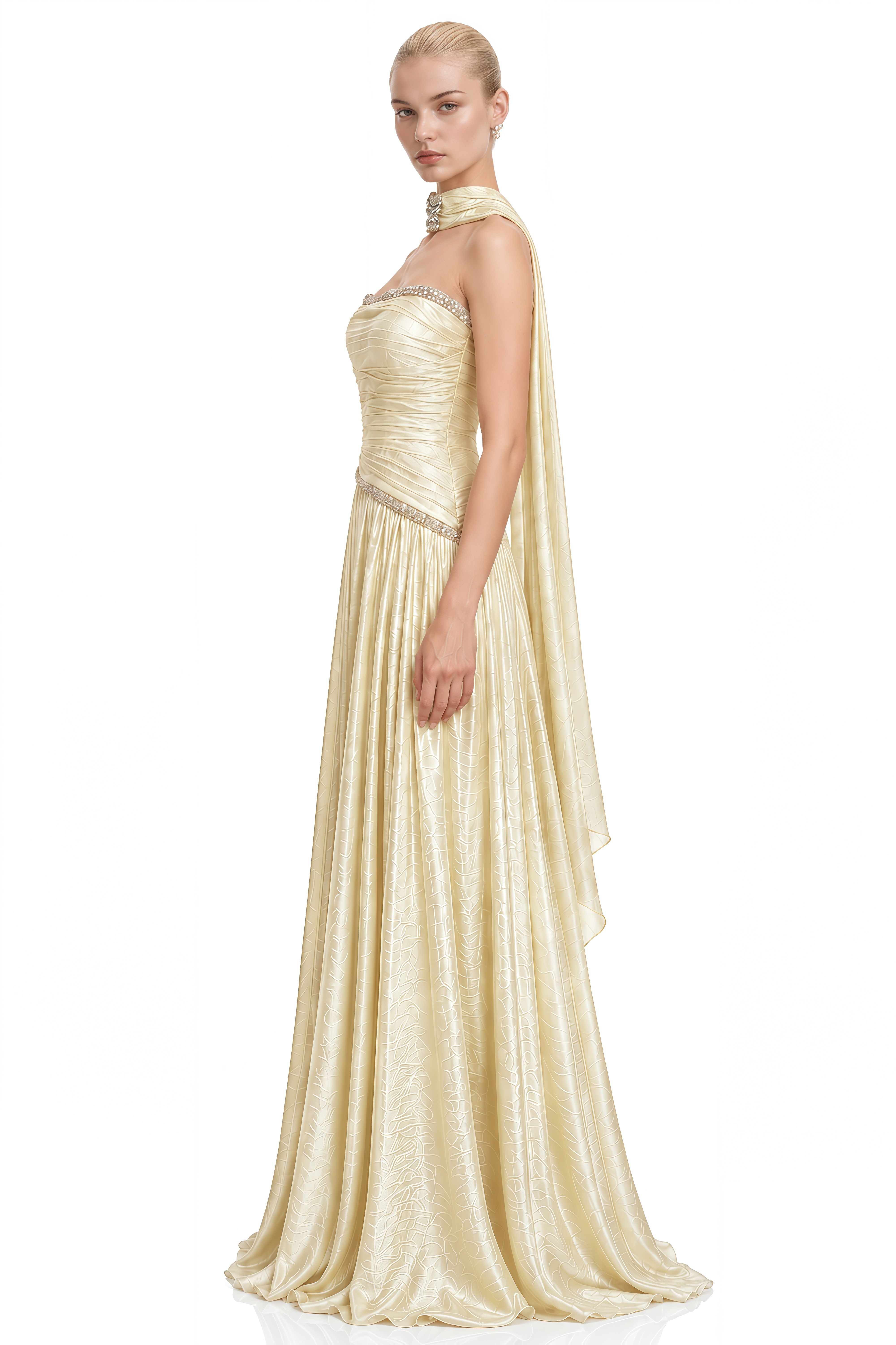 Celine Yellow Asymmetrical Embellished Maxi Dress