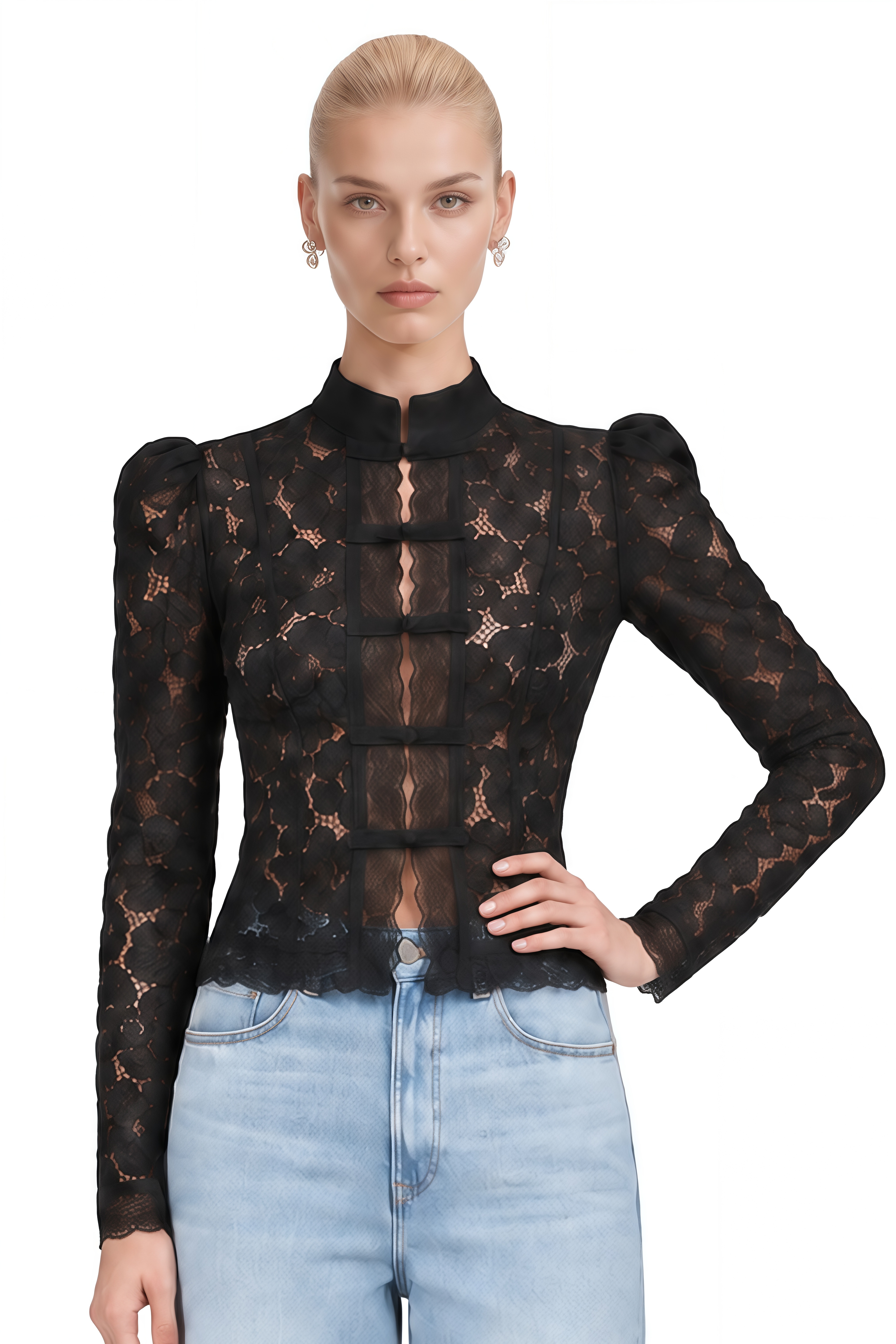 Vesper Black Long Sleeves Lace Blouse