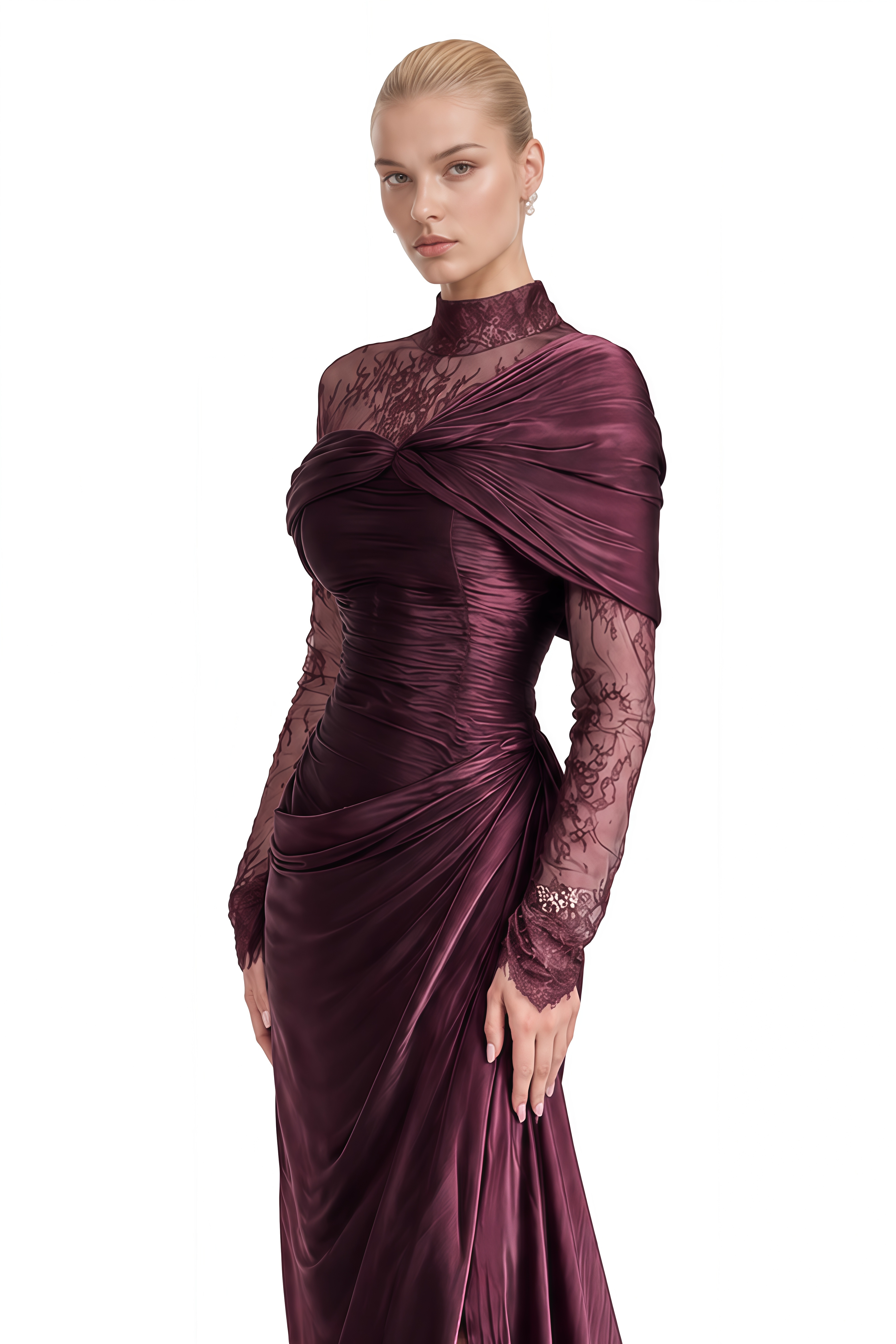 Rose Wine Red Asymmetrical Lace Maxi Dress