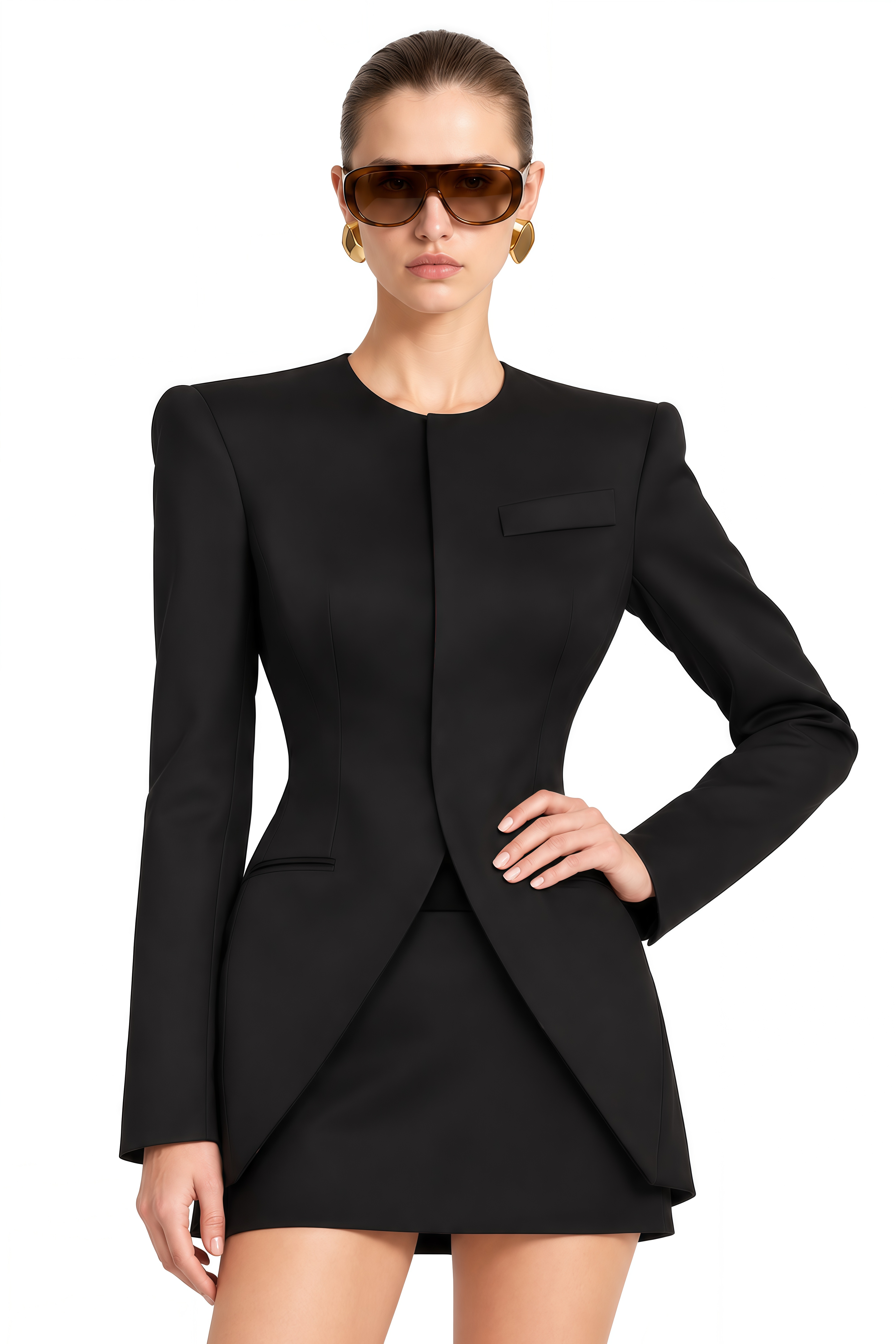 Seraphina Black Long Sleeves Structured Blazer & Skirt Set
