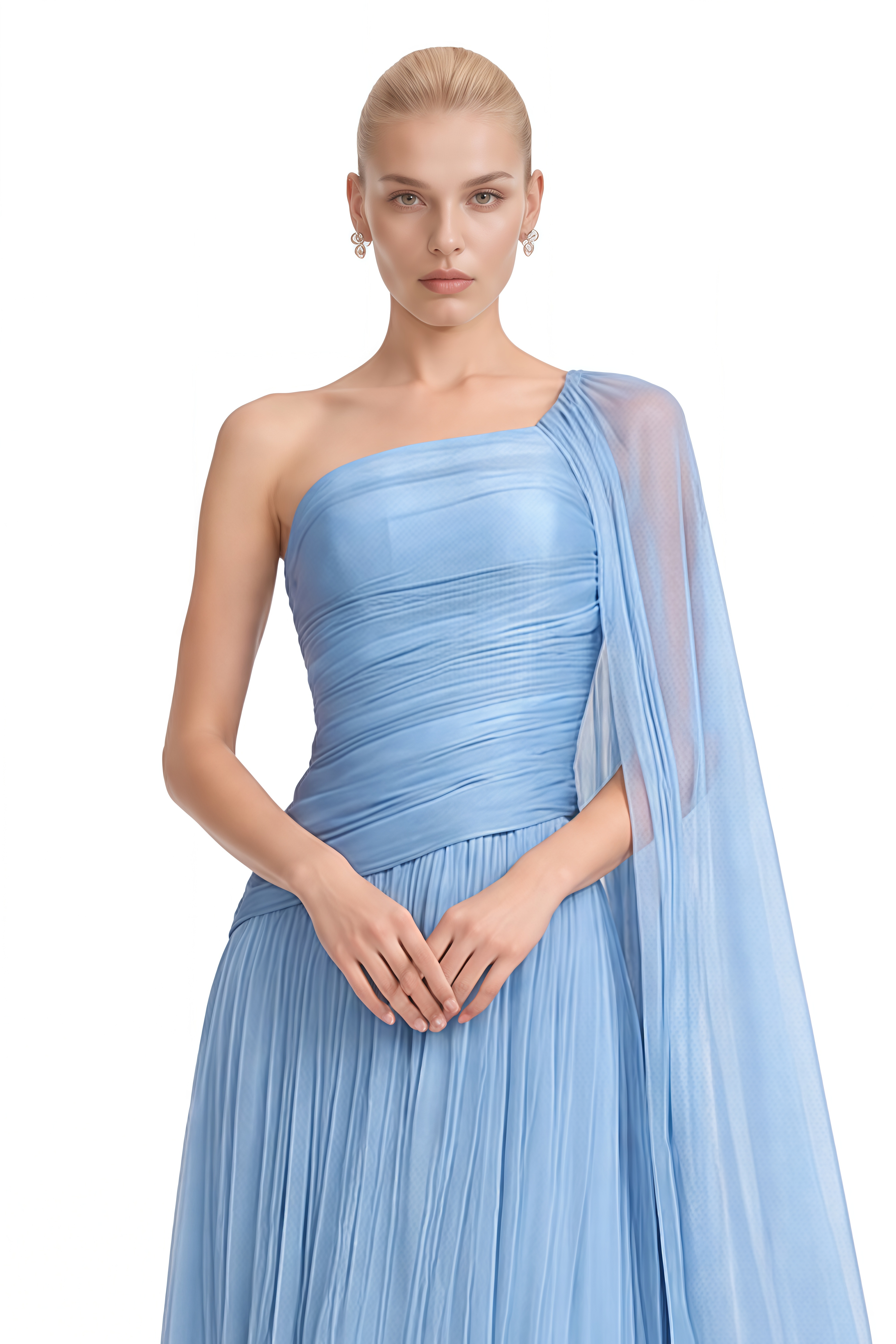 Millie Light Blue One-Shoulder Draped Maxi Dress