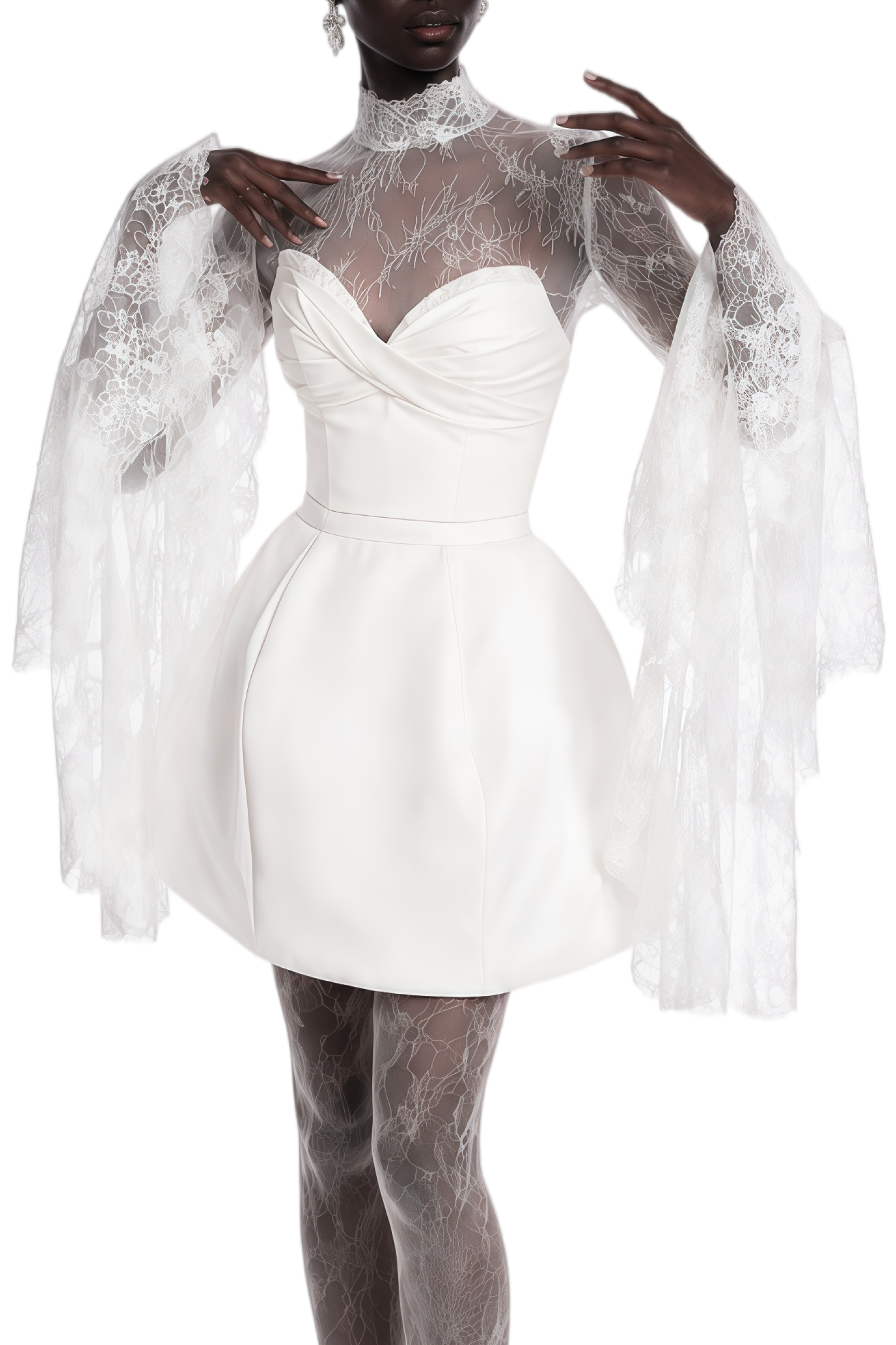Nerissa White High Neck Ruched Mini Dress