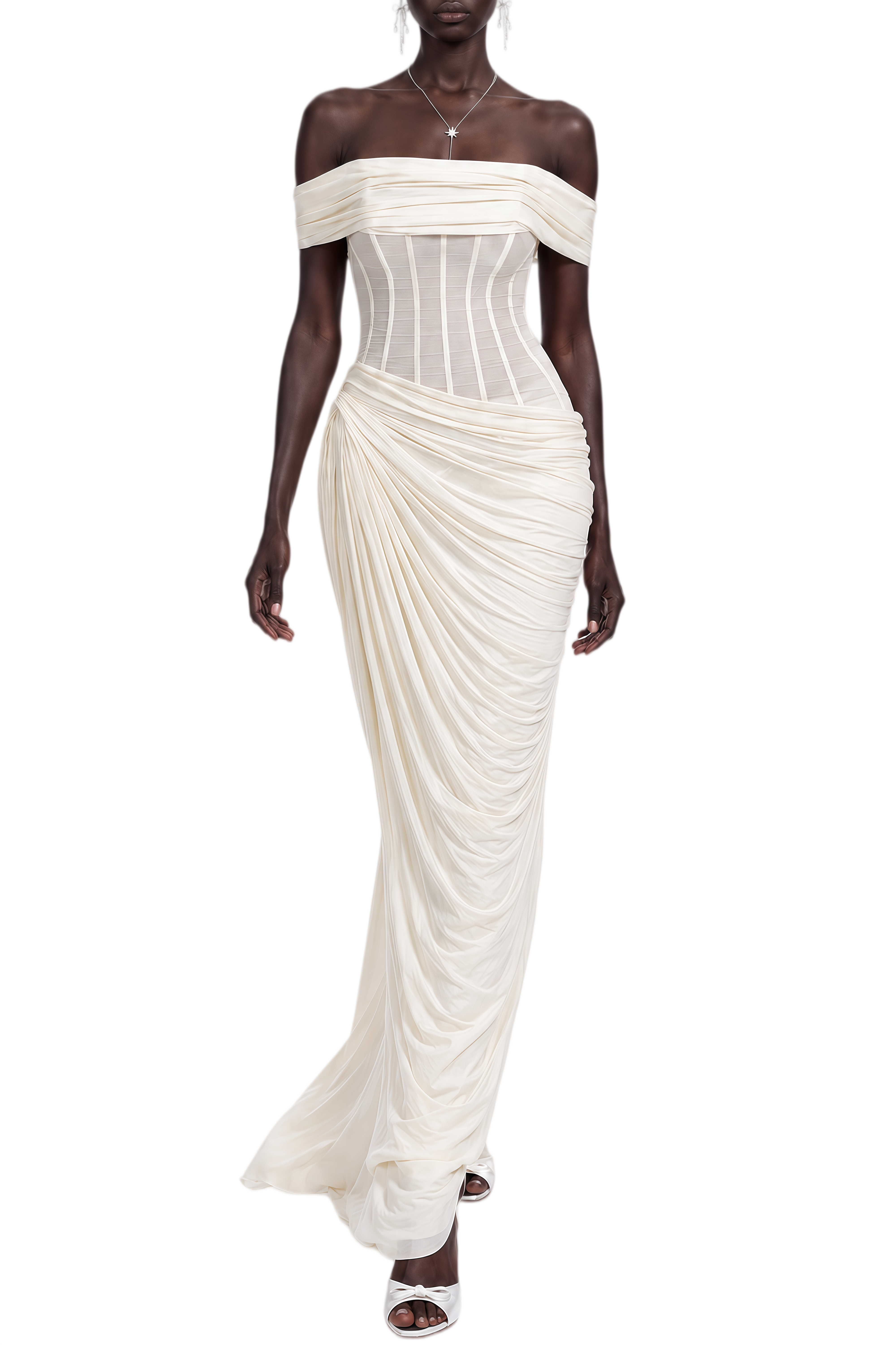 Thalia White Sleeveless Asymmetrical Maxi Dress
