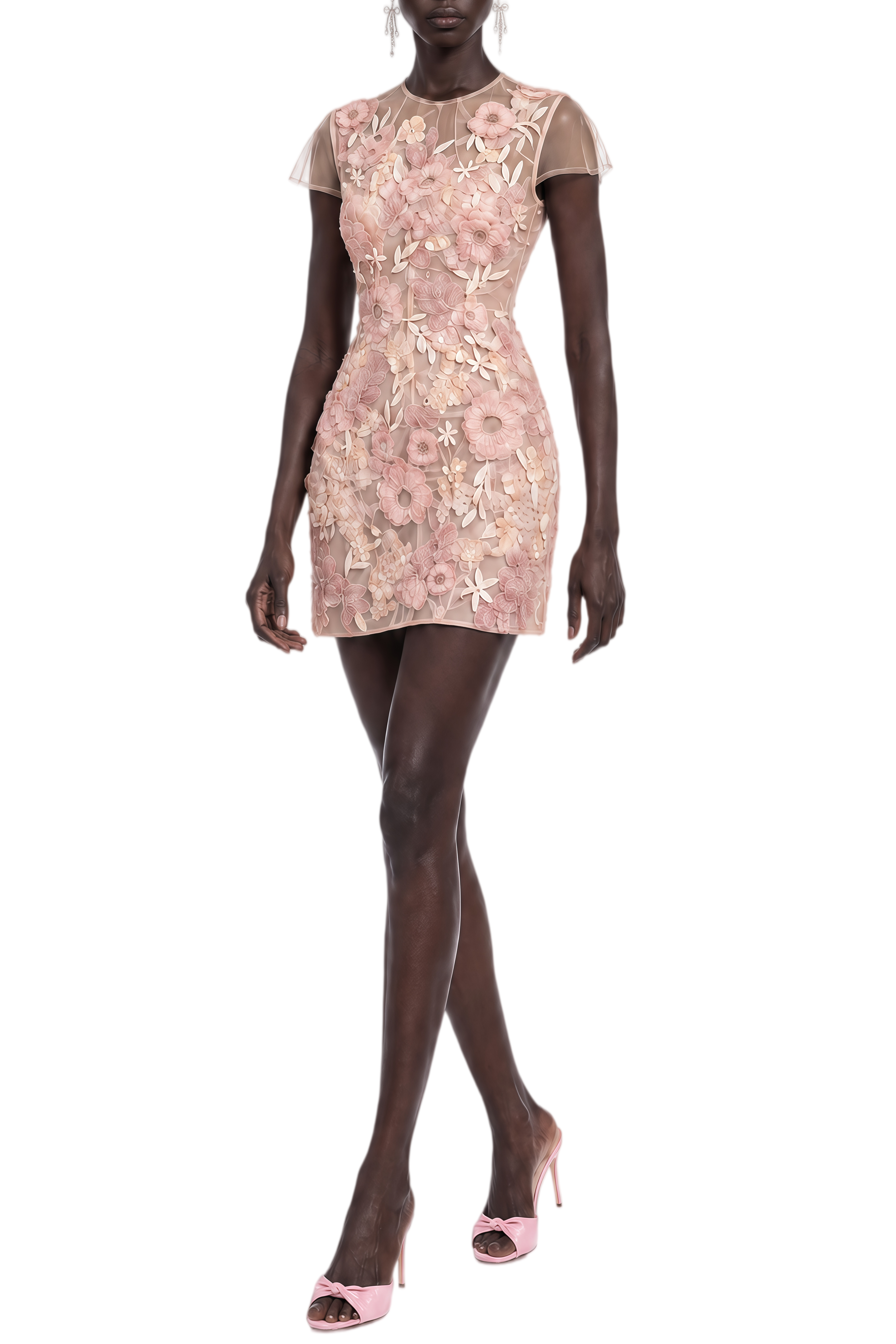 Charlotte Pink 3D Embroidered Lace Mini Dress