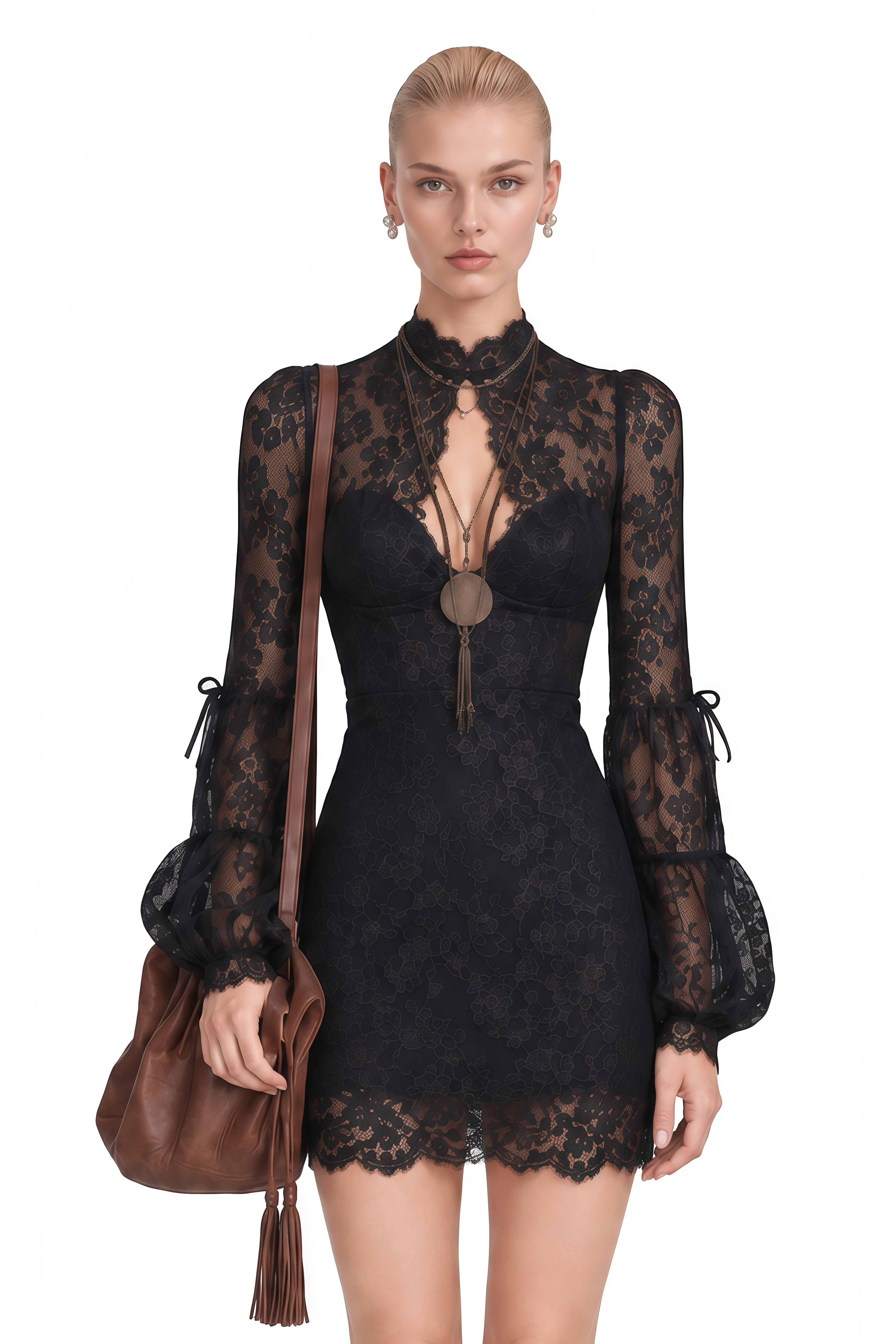 Fiadh Black Turtleneck Cut-Out Mini Dress