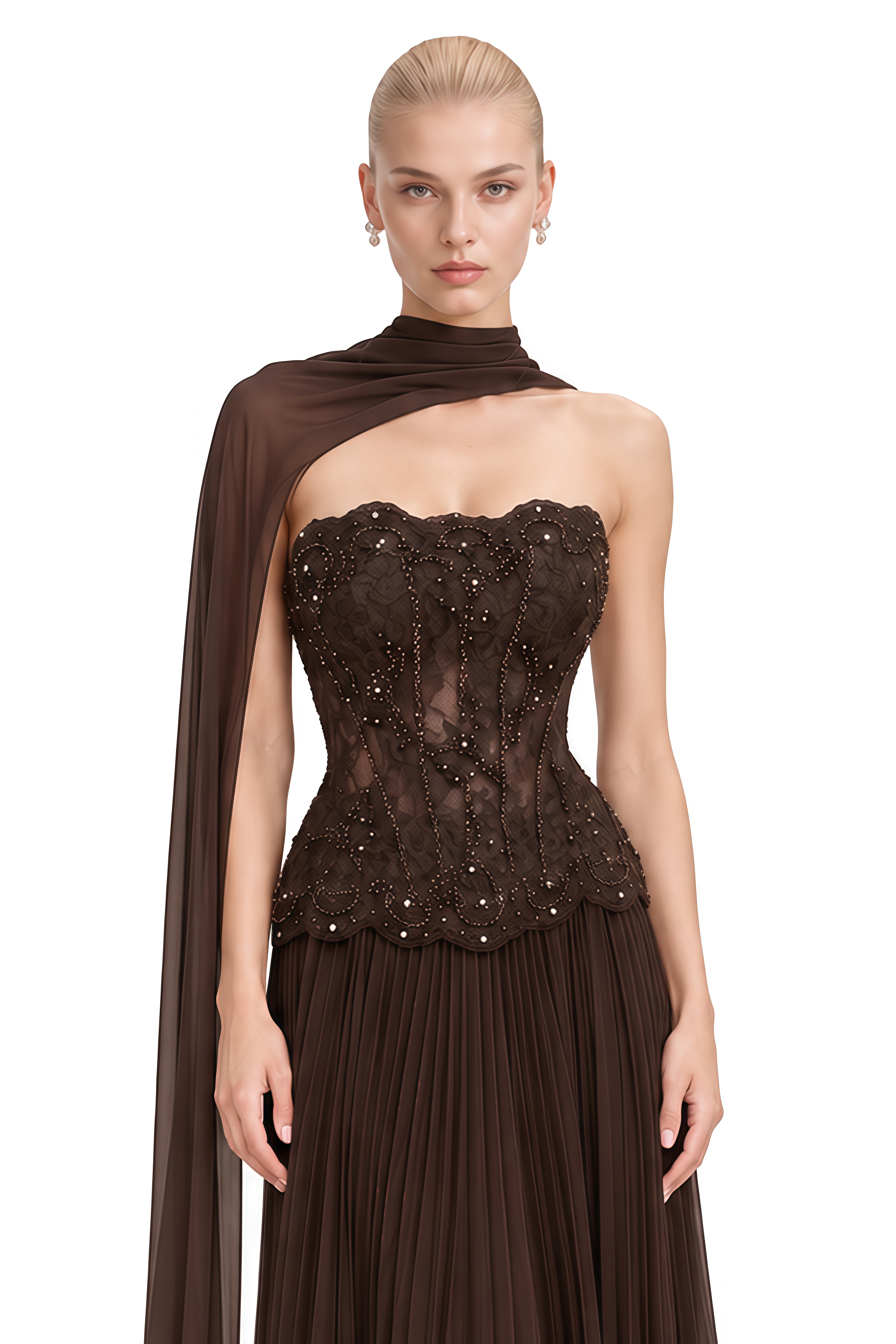Eloise Chocolate Brown Strapless Embellished Maxi Dress