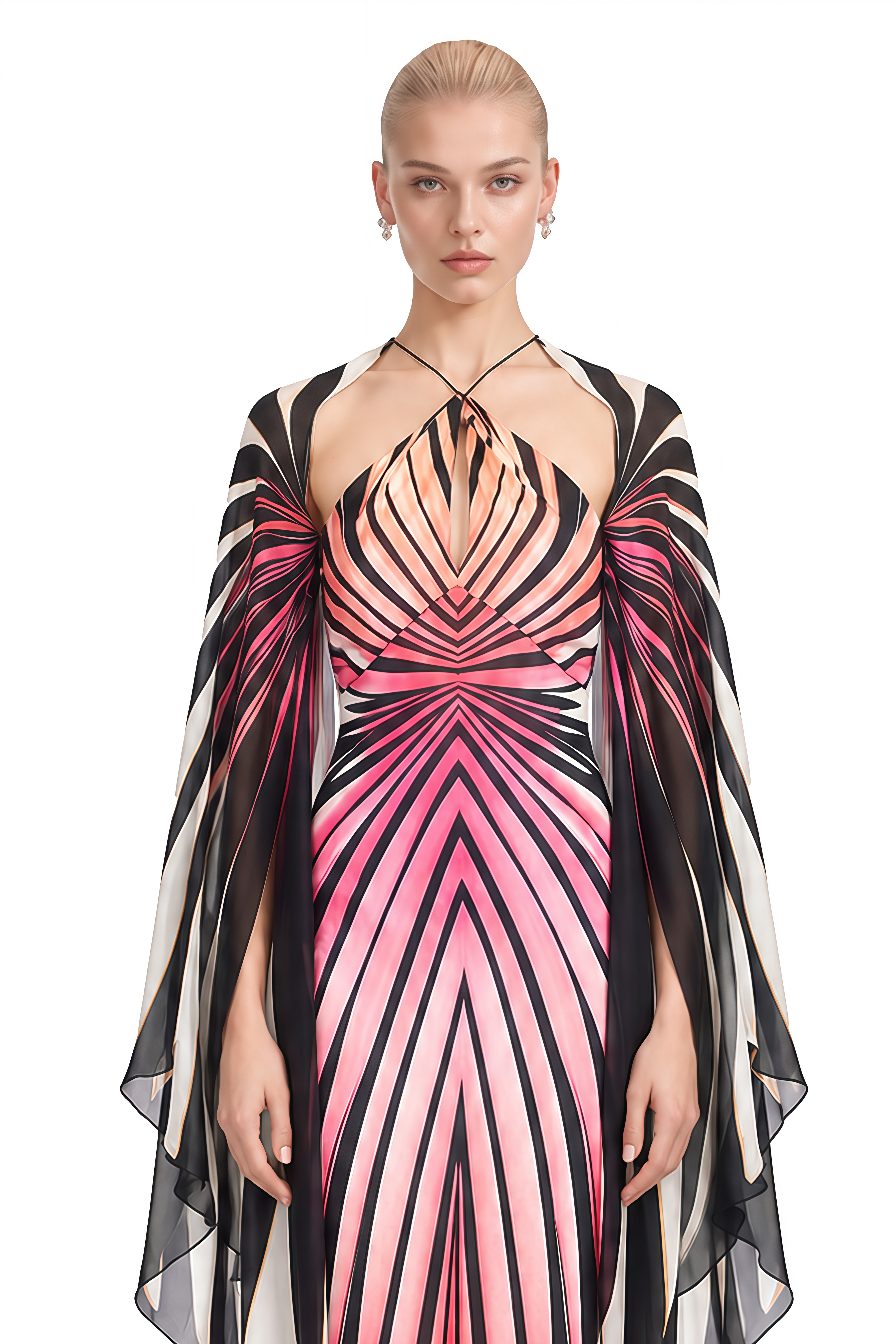 Hermione Pink Halterneck Zebra Print Maxi Dress