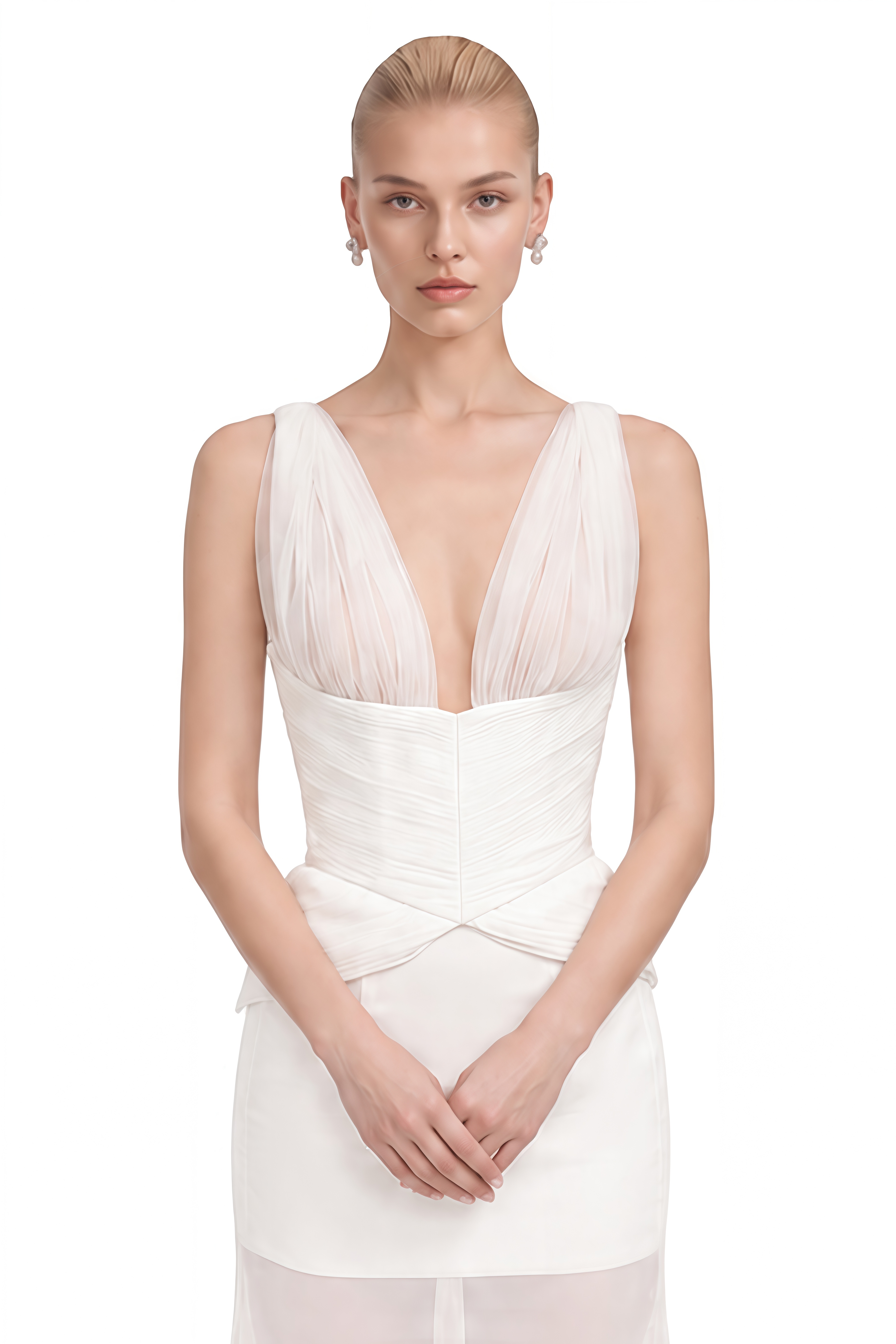 Clarisse White Sleeveless Lace-Hem Top & Skirt Set