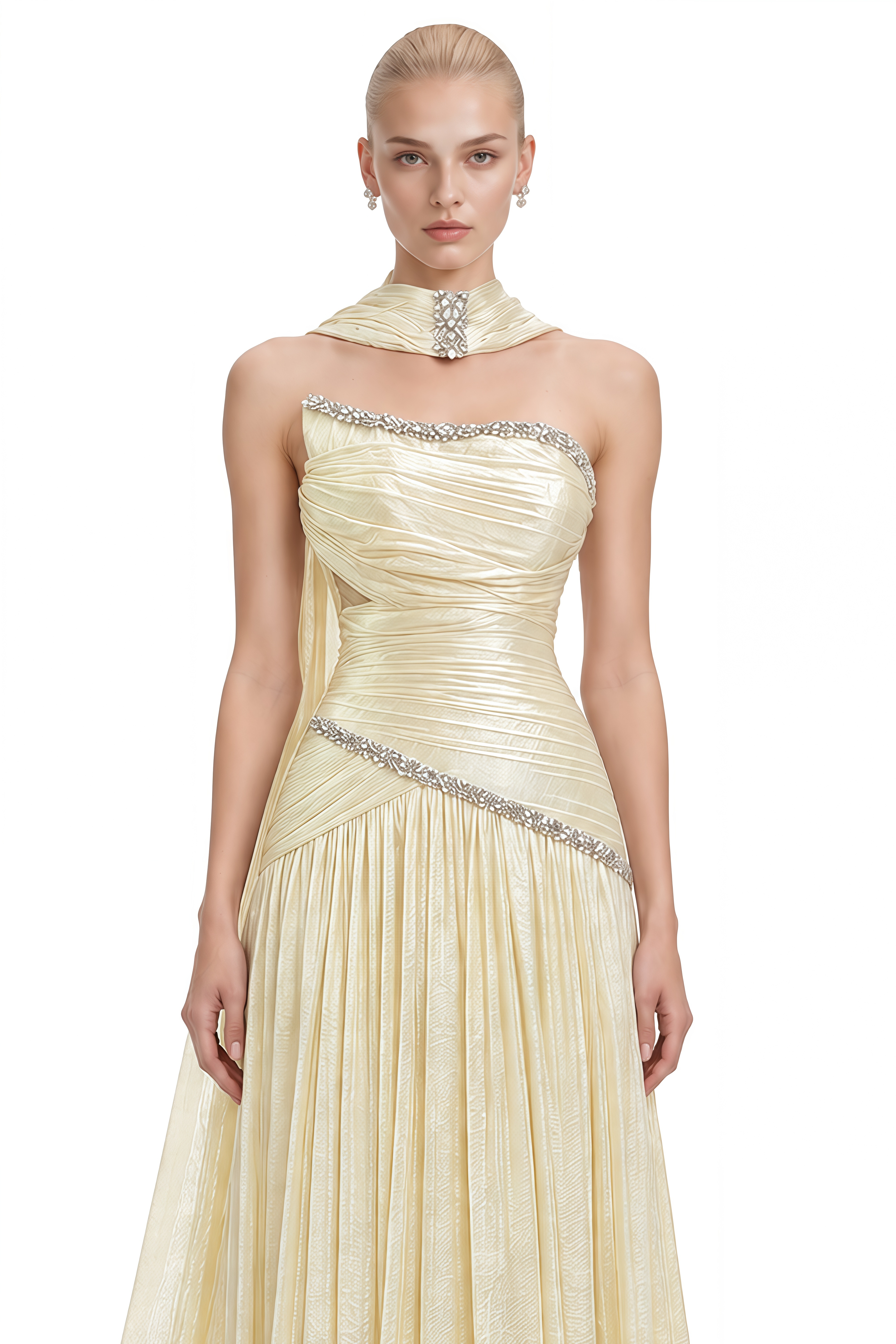 Celine Yellow Asymmetrical Embellished Maxi Dress