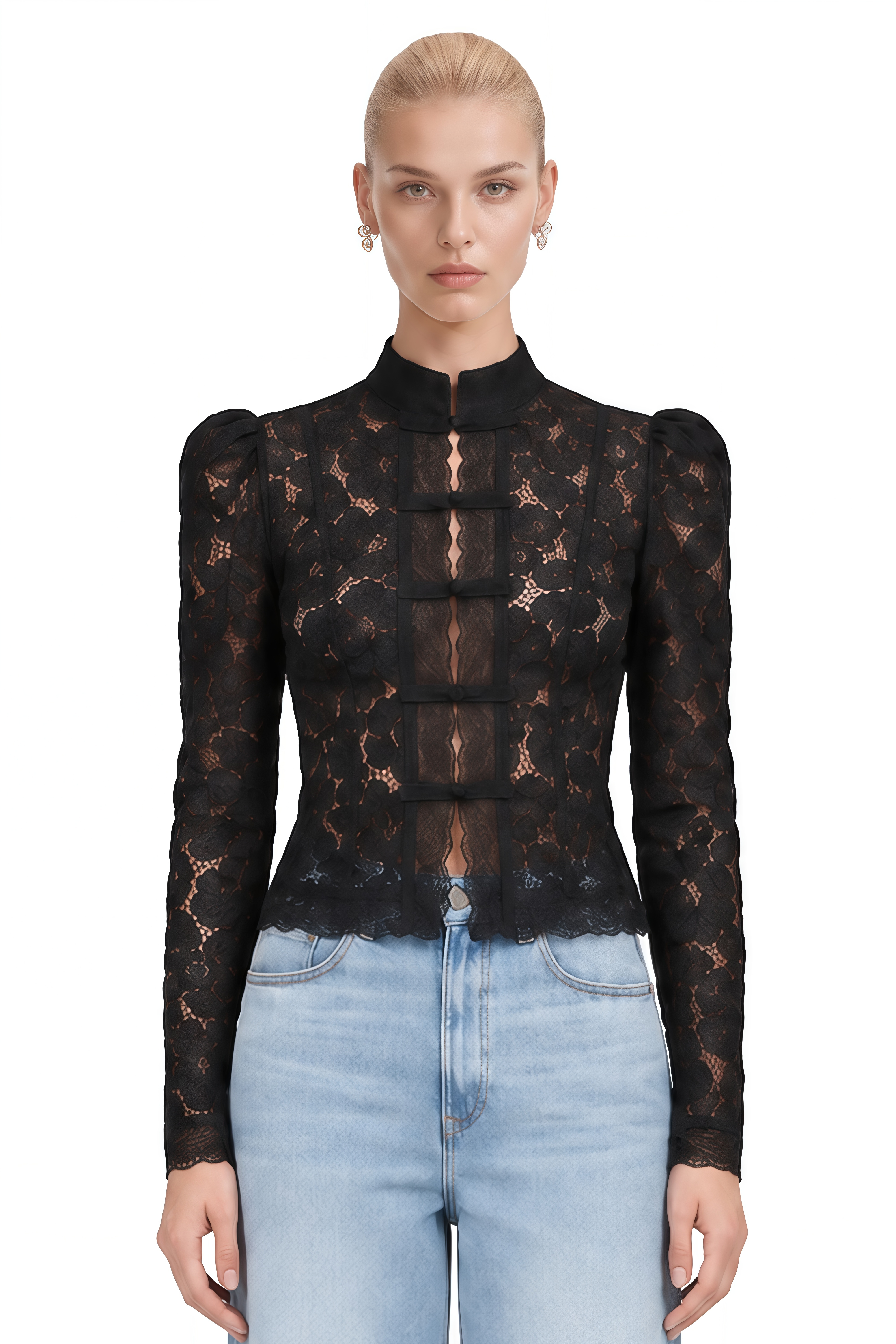 Vesper Black Long Sleeves Lace Blouse