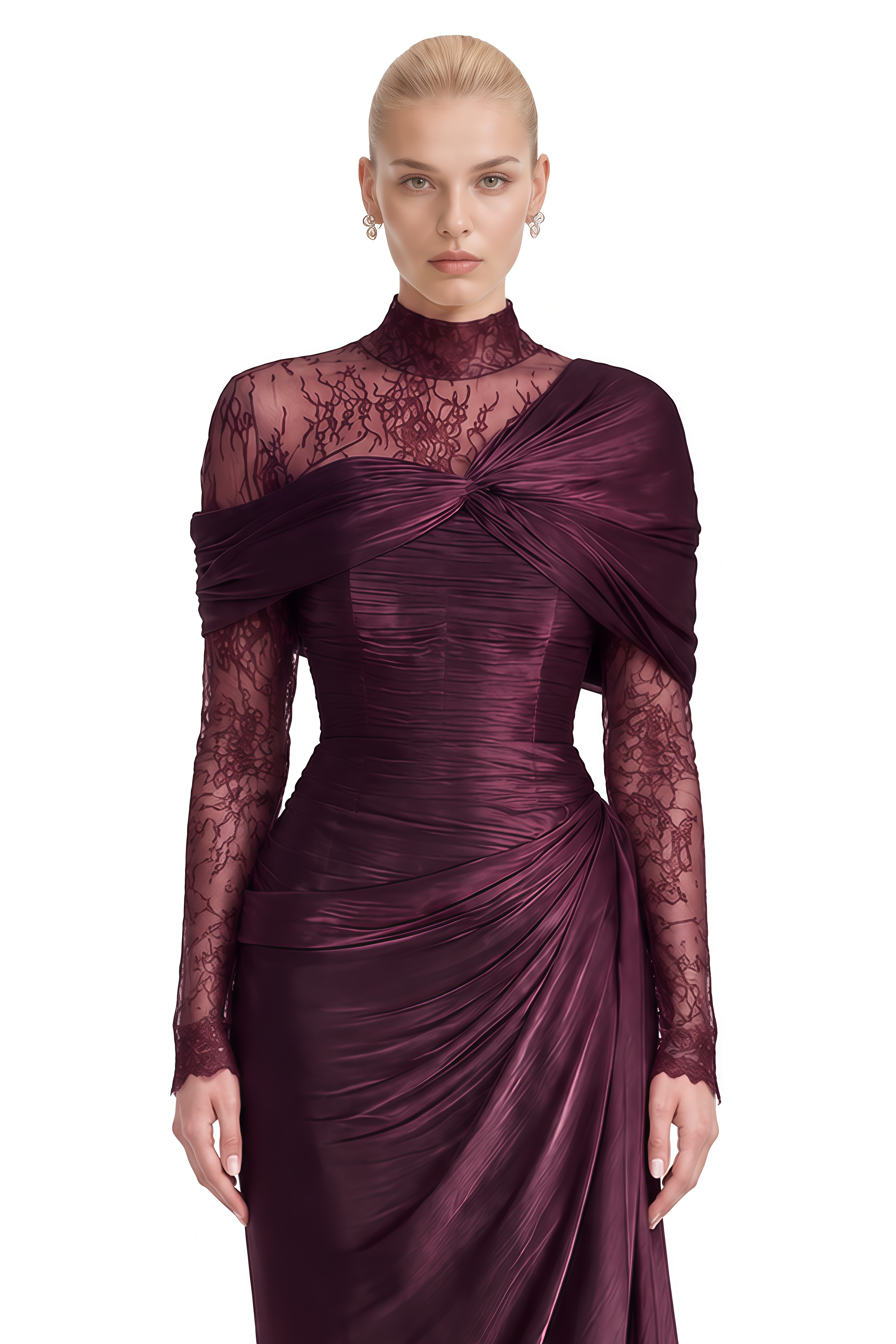 Rose Wine Red Asymmetrical Lace Maxi Dress