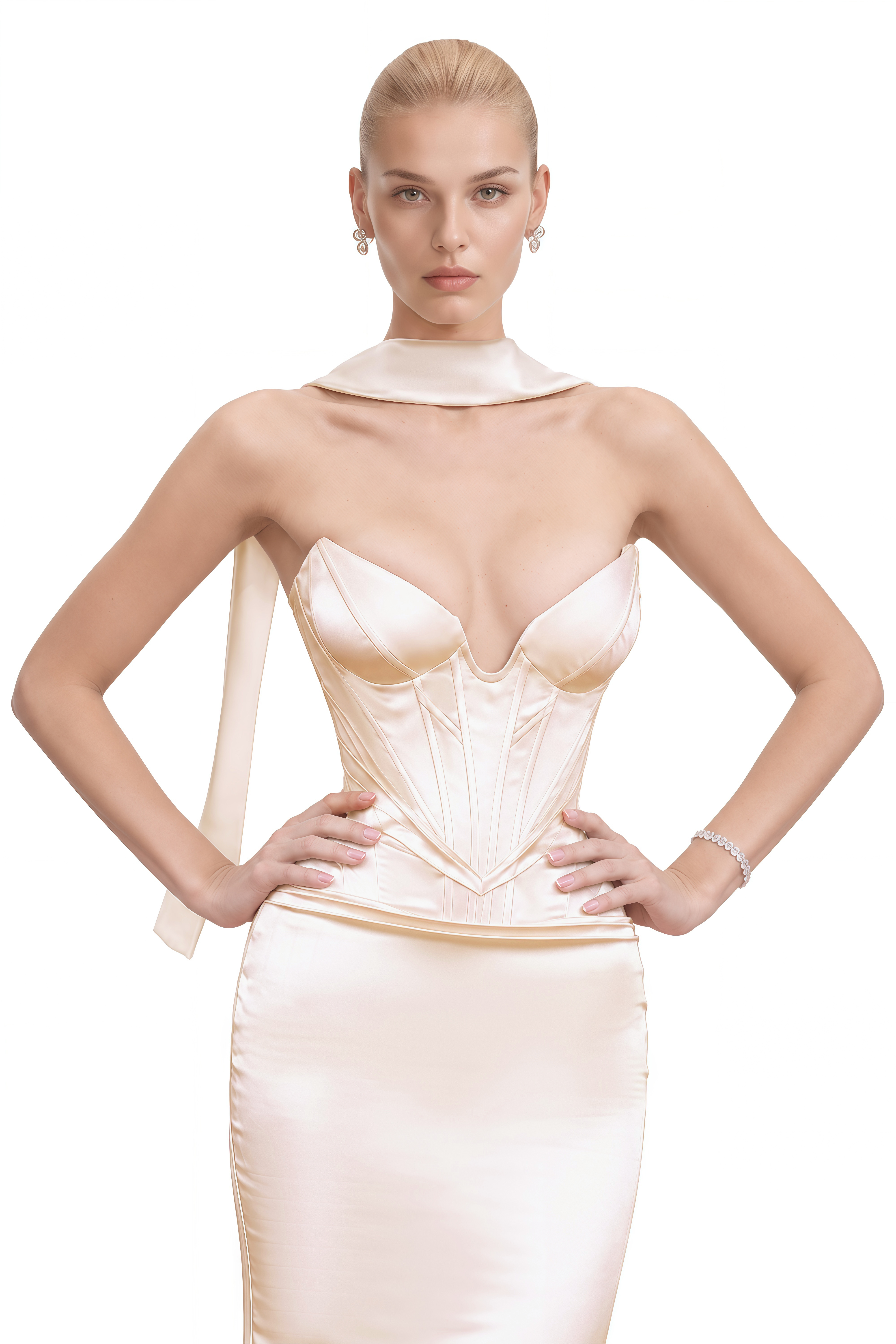 Freya Neutral Strapless Structured Maxi Dress