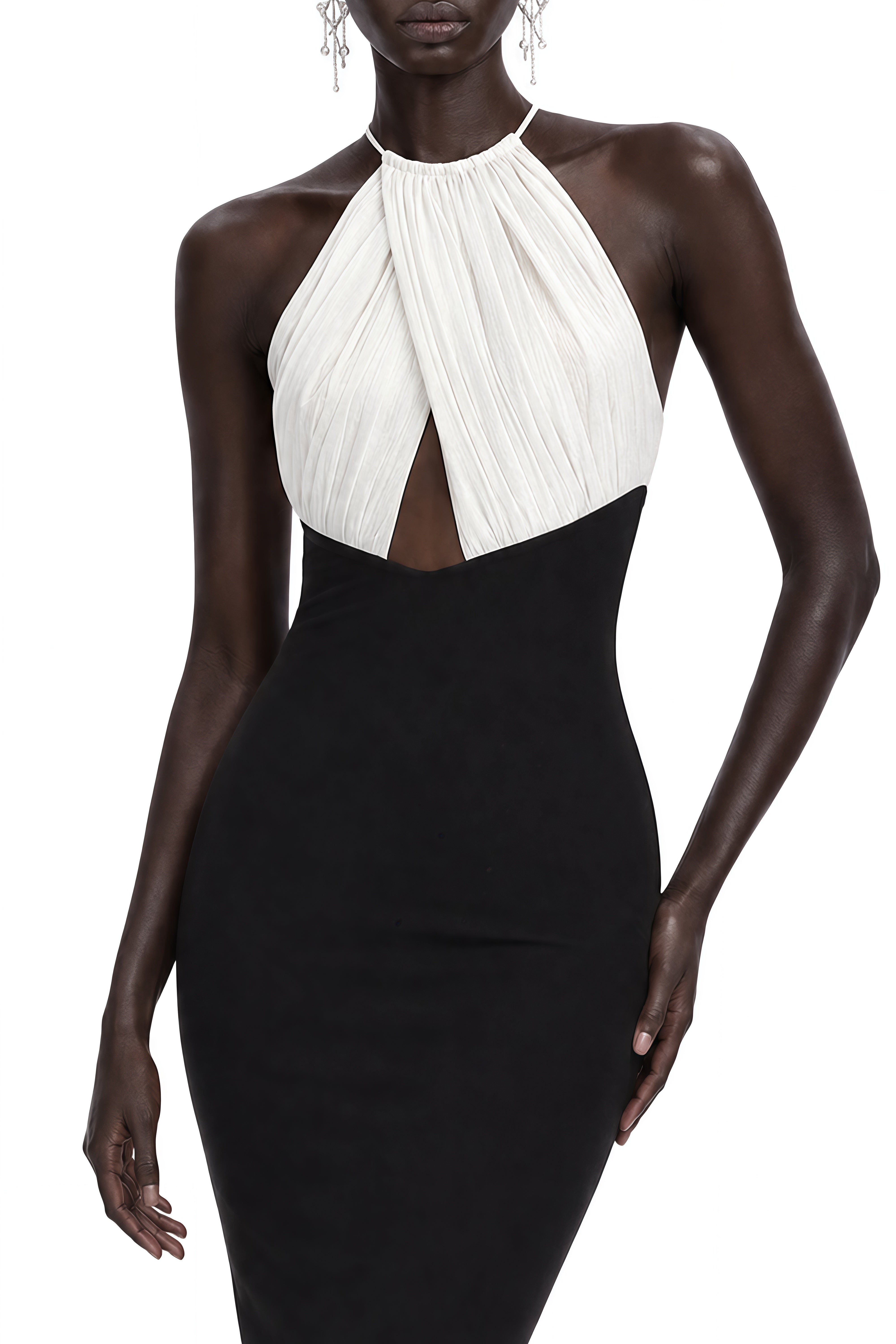 Luna Black Halterneck Draped Maxi Dress
