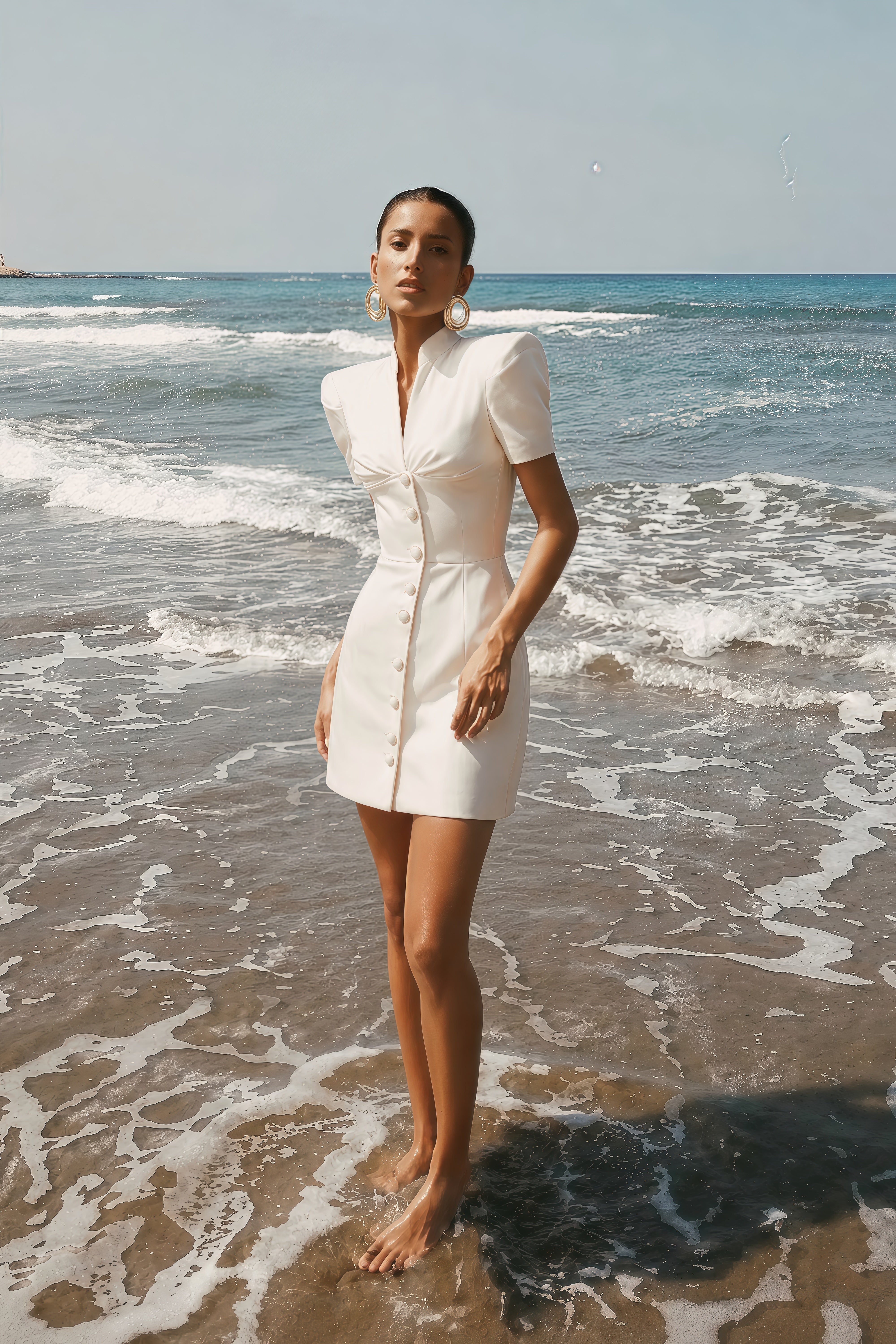 Laurel Cream White Puff Sleeve Mini Dress