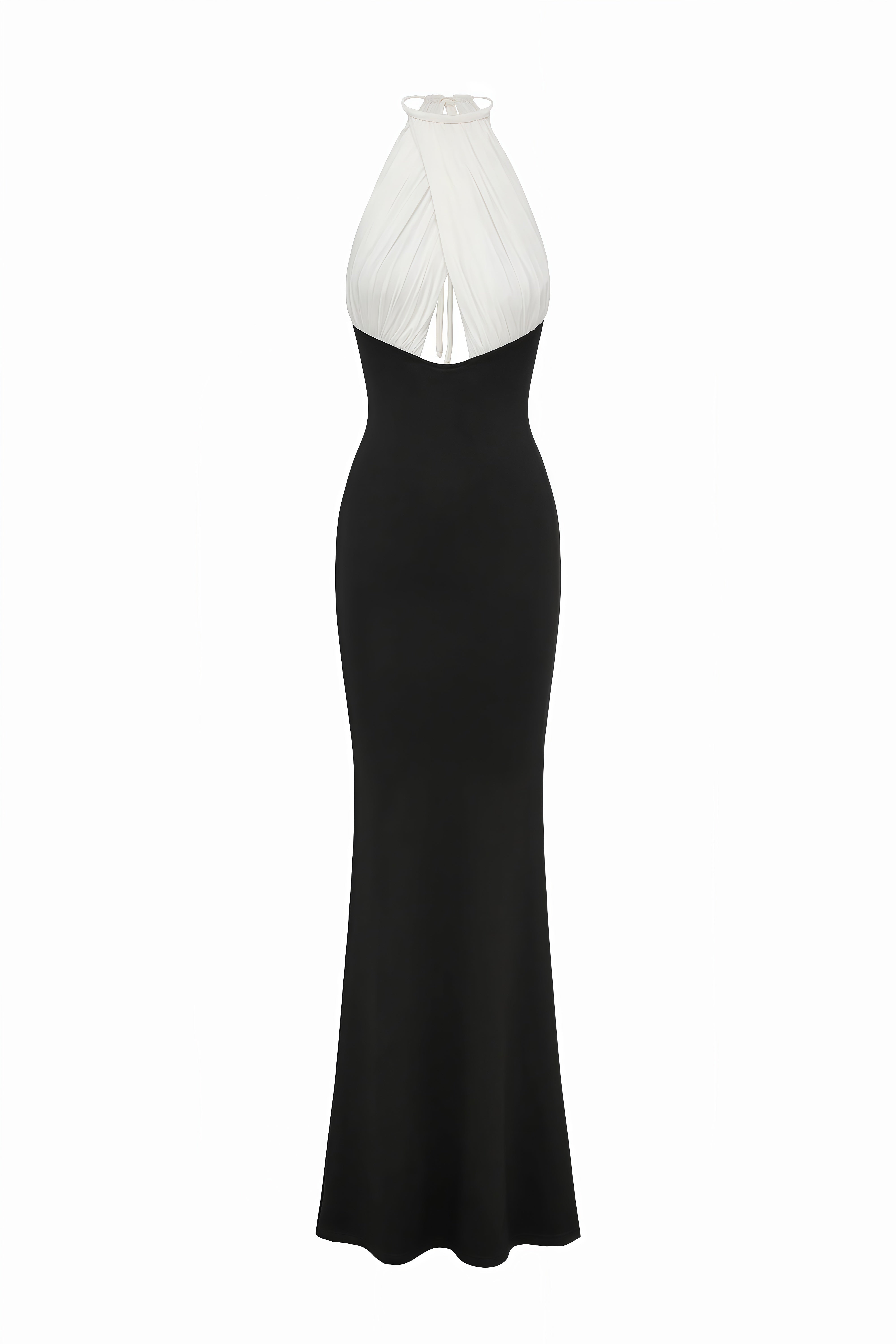 Luna Black Halterneck Draped Maxi Dress