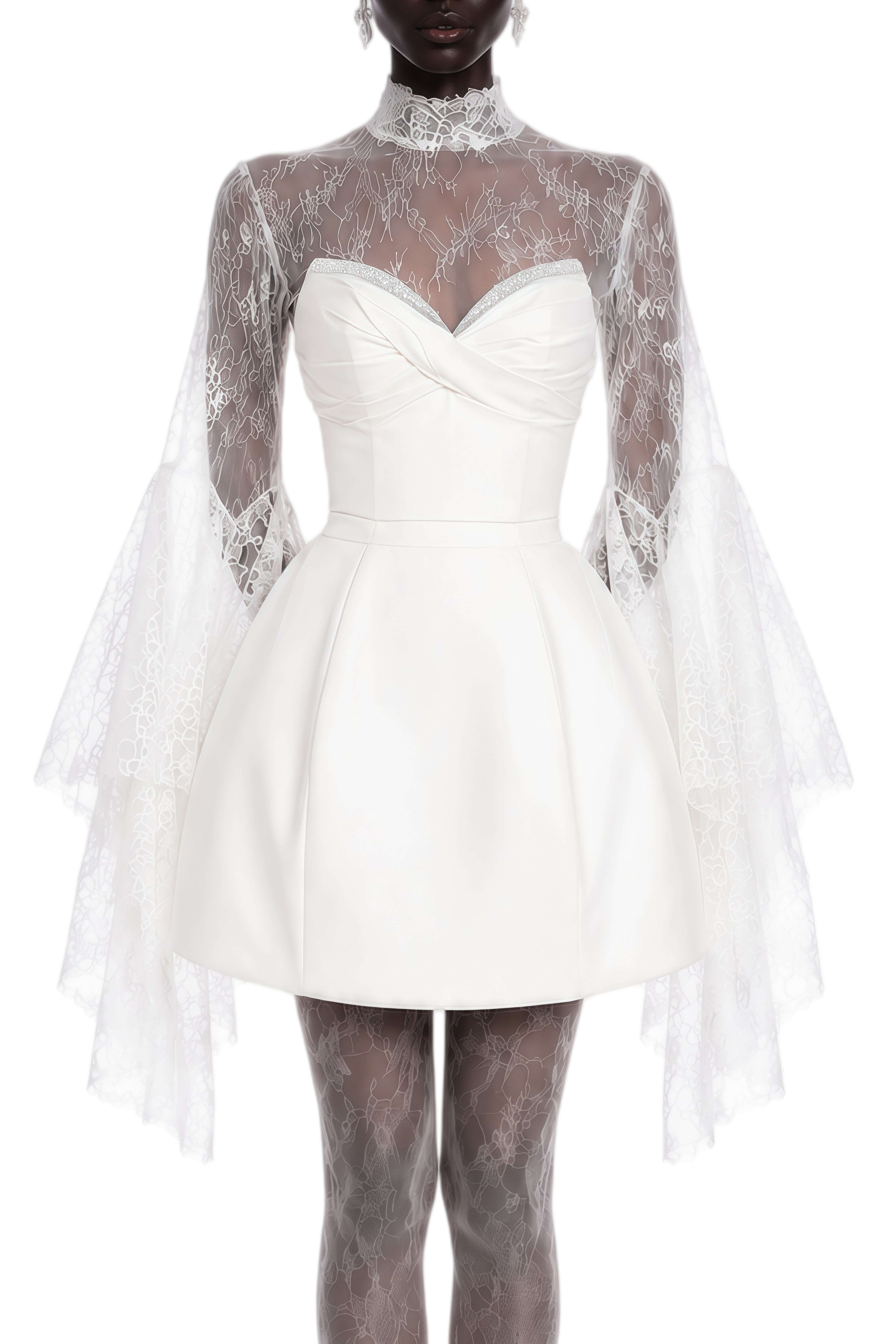 Nerissa White High Neck Ruched Mini Dress