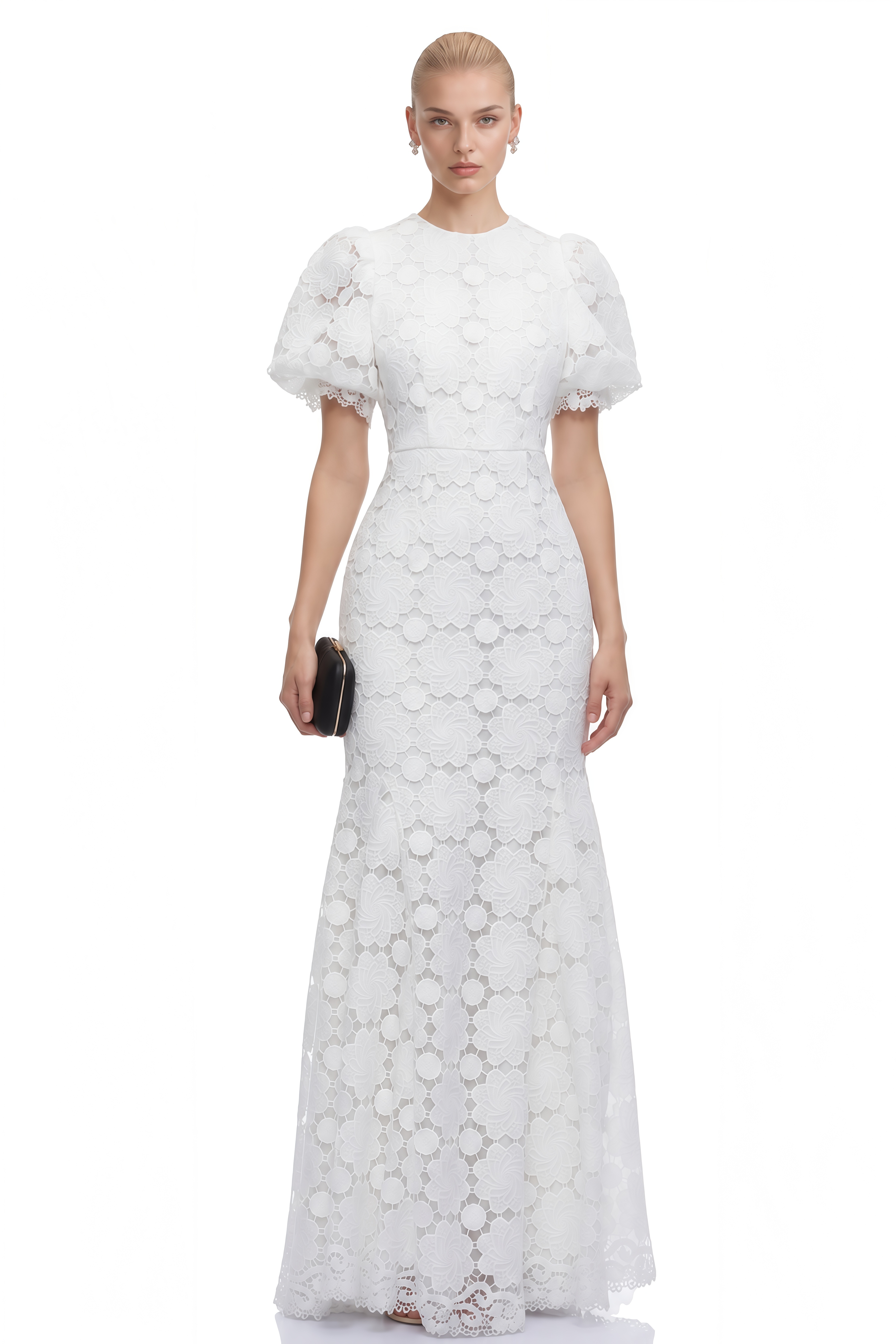 Rosalind White Round Neck Lace Maxi Dress