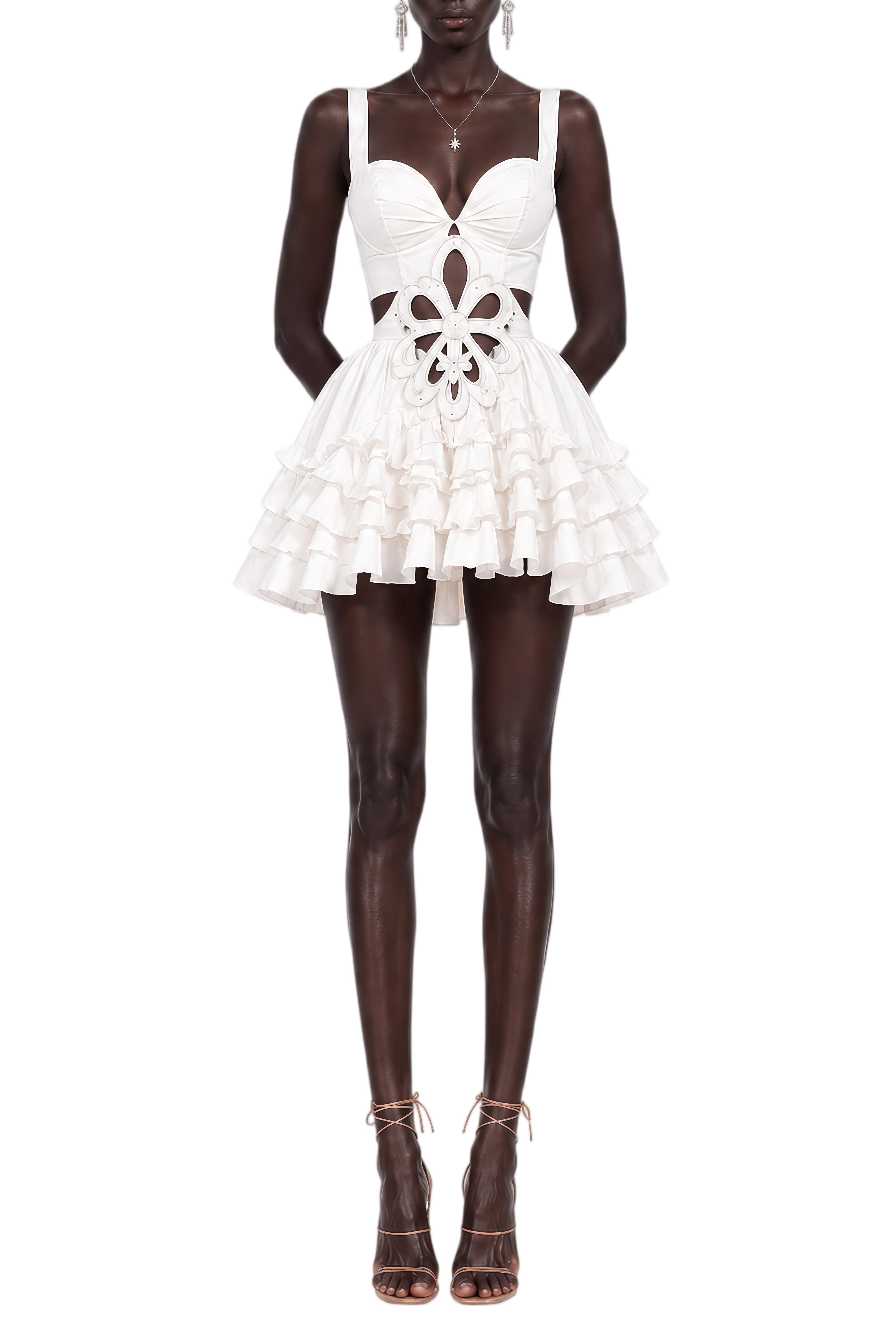 Florence White Floral Cut-Out Sleeveless Mini Dress