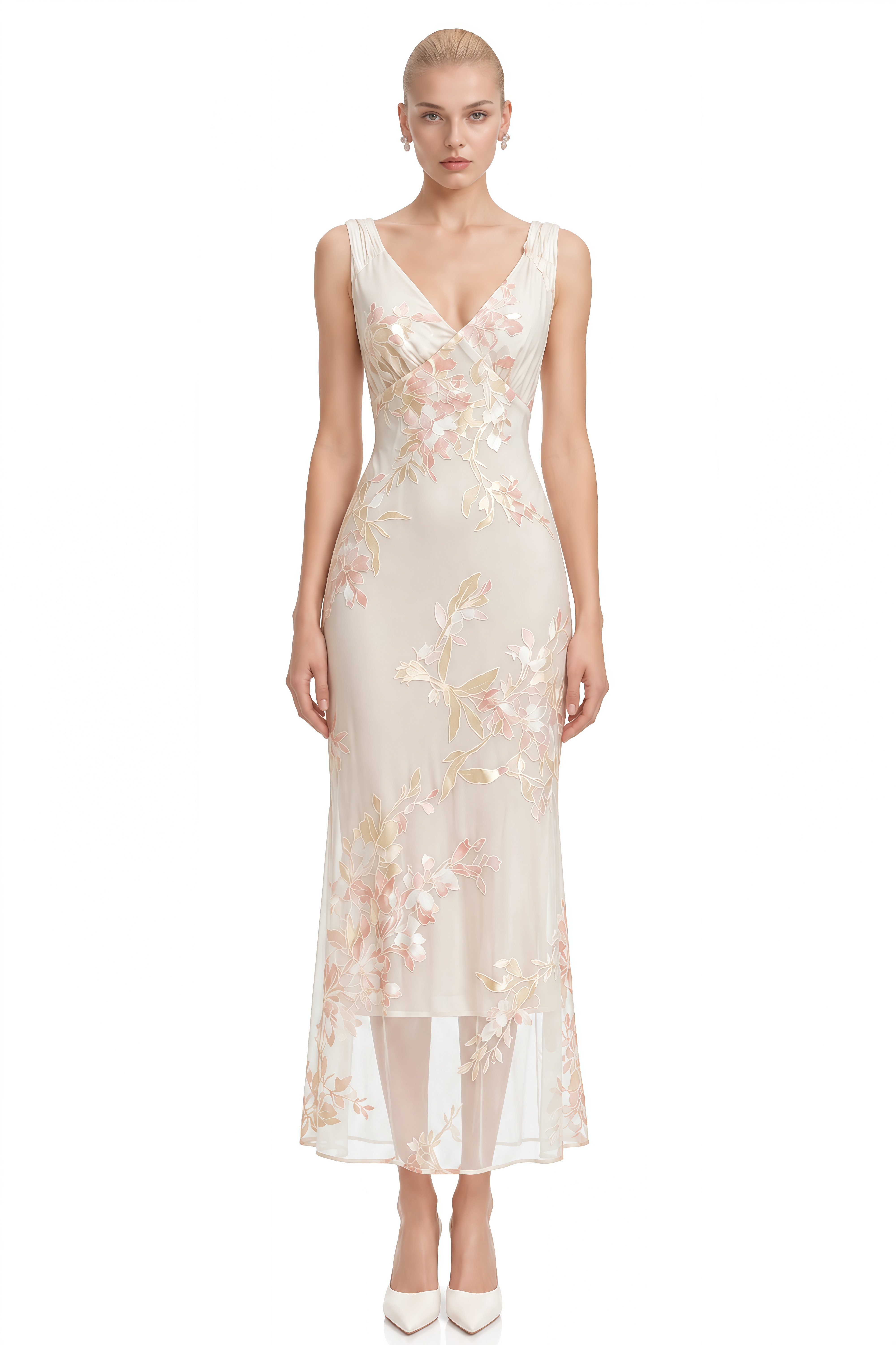 Luna White Floral Embroidered Maxi Dress