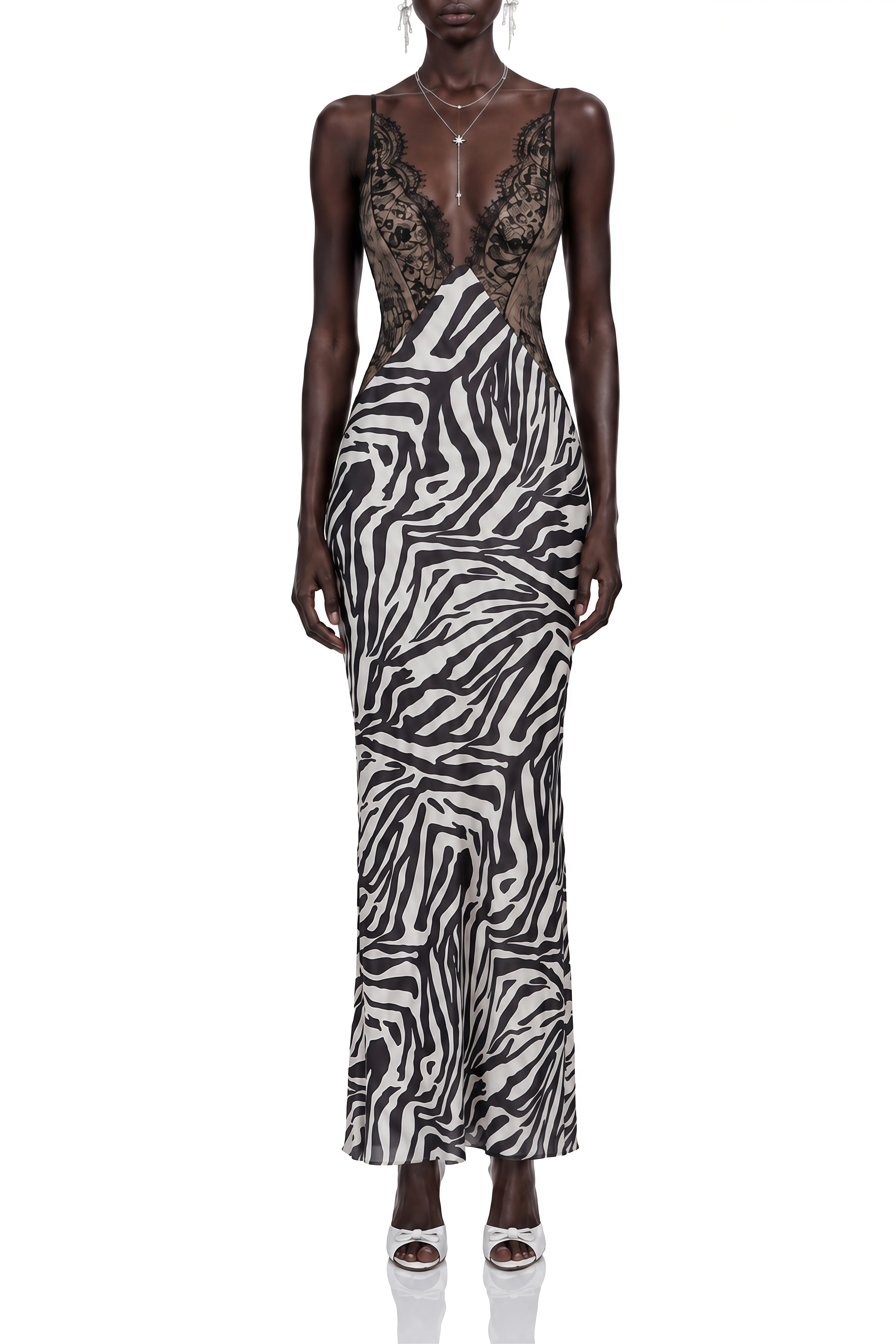 Daphne Black Zebra Print Lace Maxi Dress