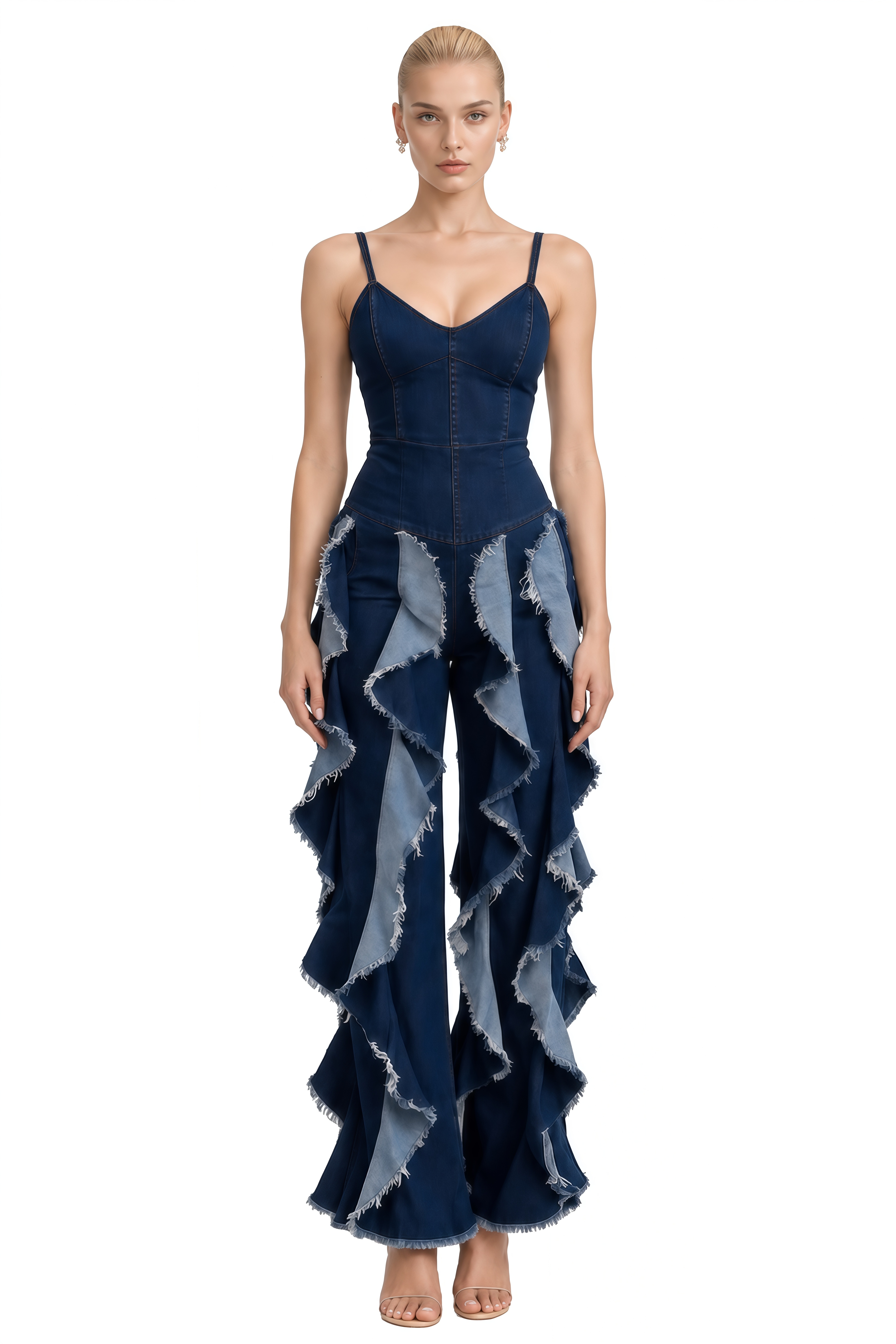 Alexandra Blue Sweetheart Neck Ruffled Jumpsuit