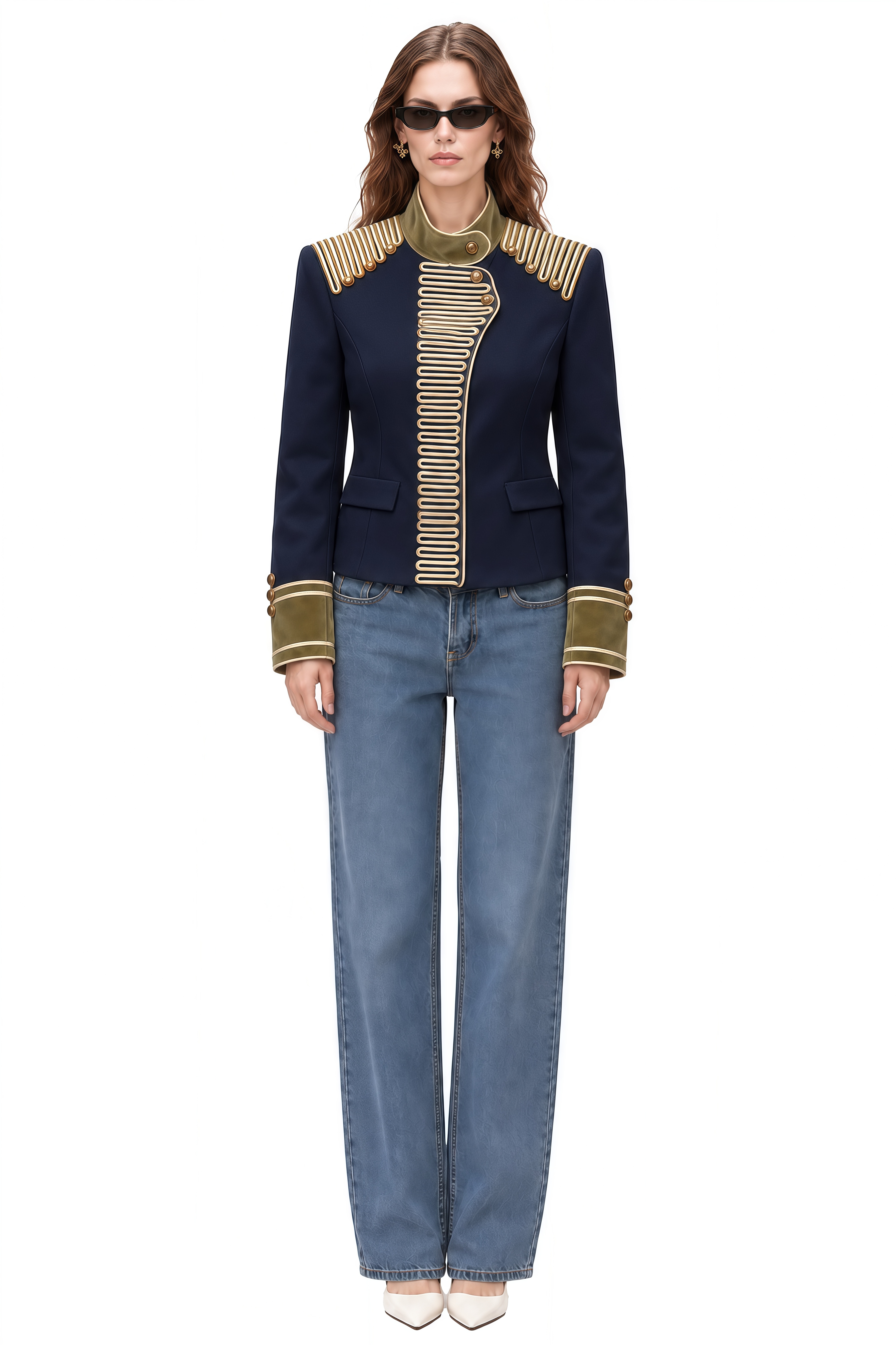 Aurelia Navy Long Sleeves Decorative Coat