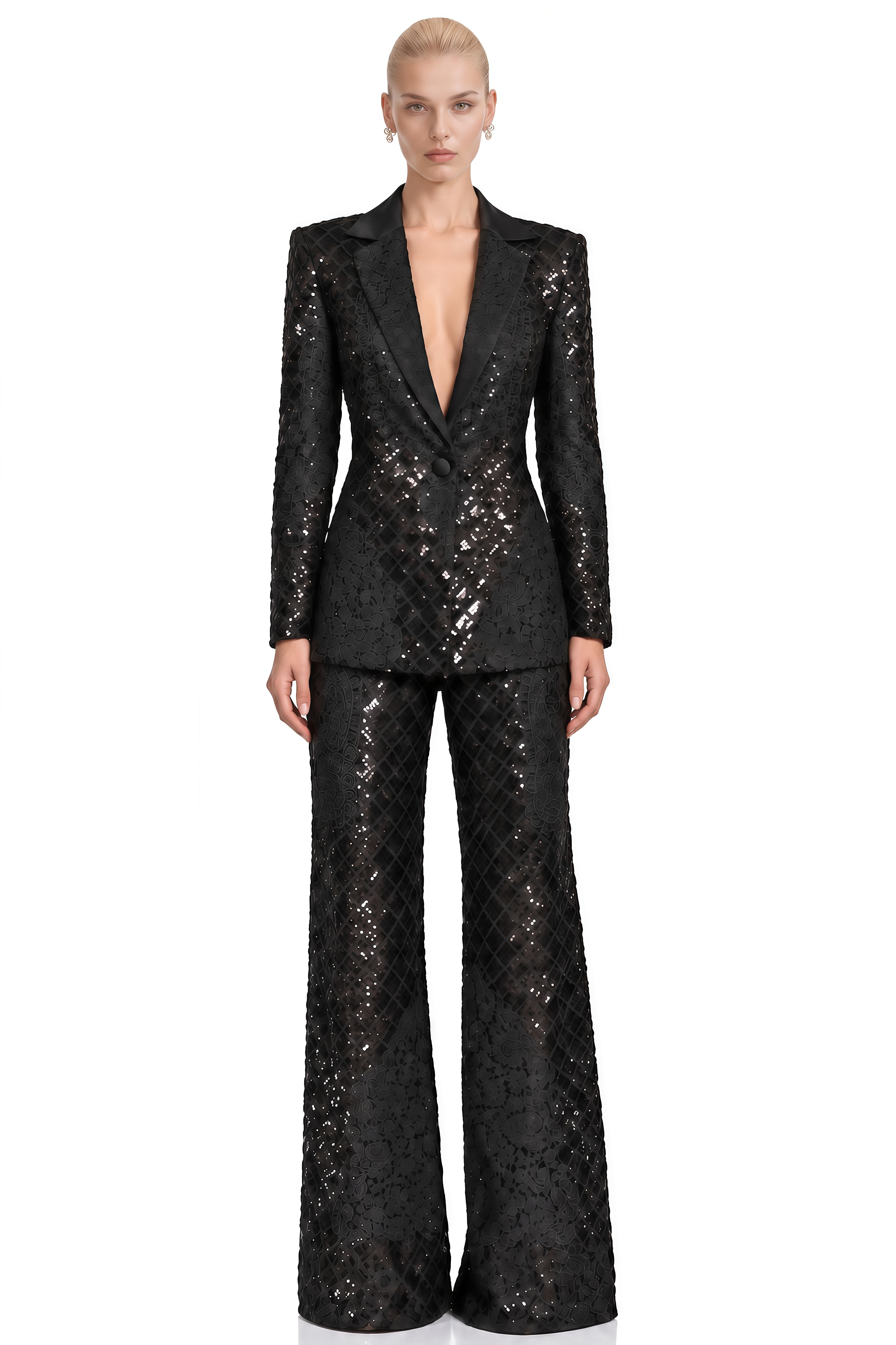 Willow Black V-Neck Sequined Blazer & Trousers Set