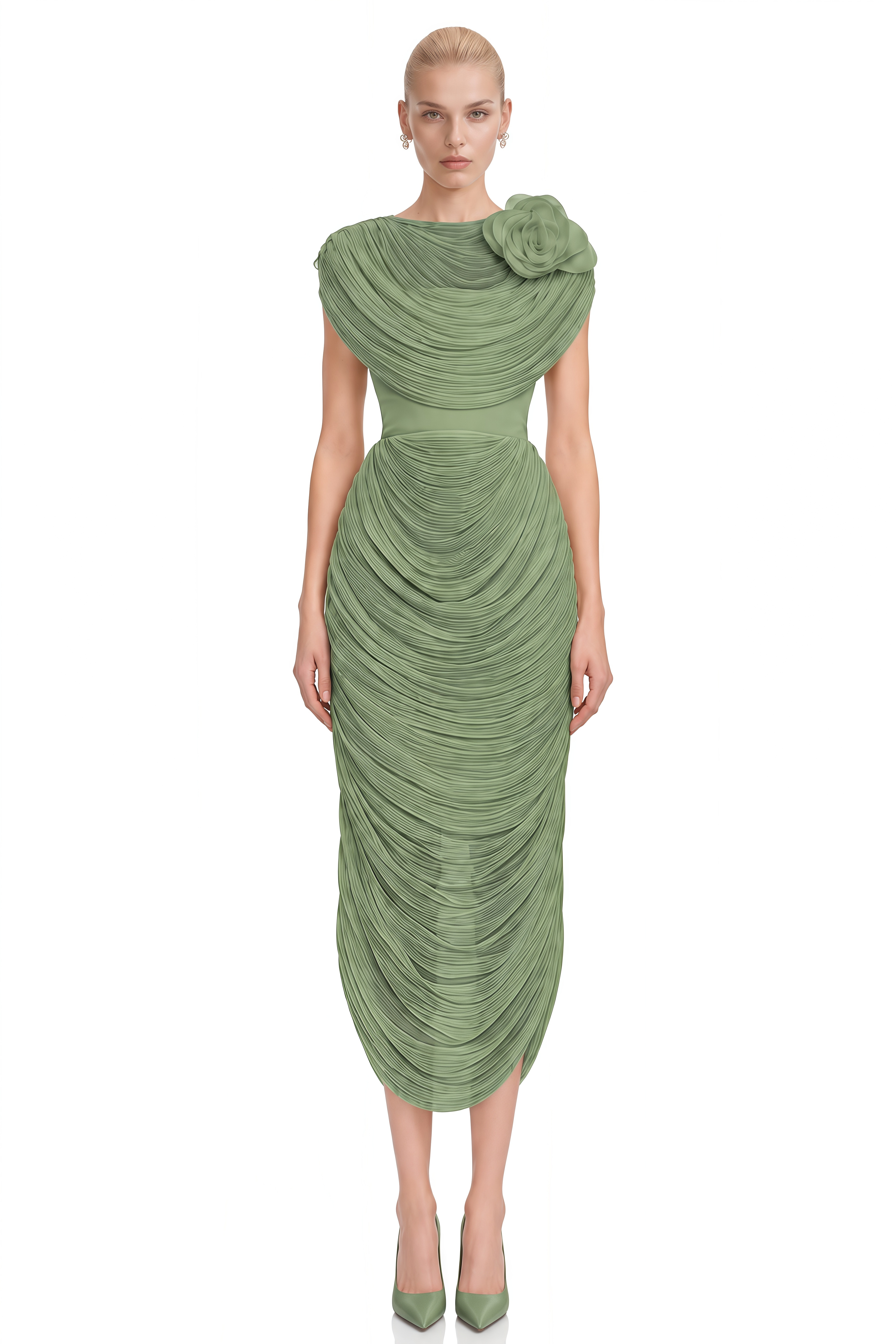 Kate Green Strapless Ruched Shawl & Midi Dress Set