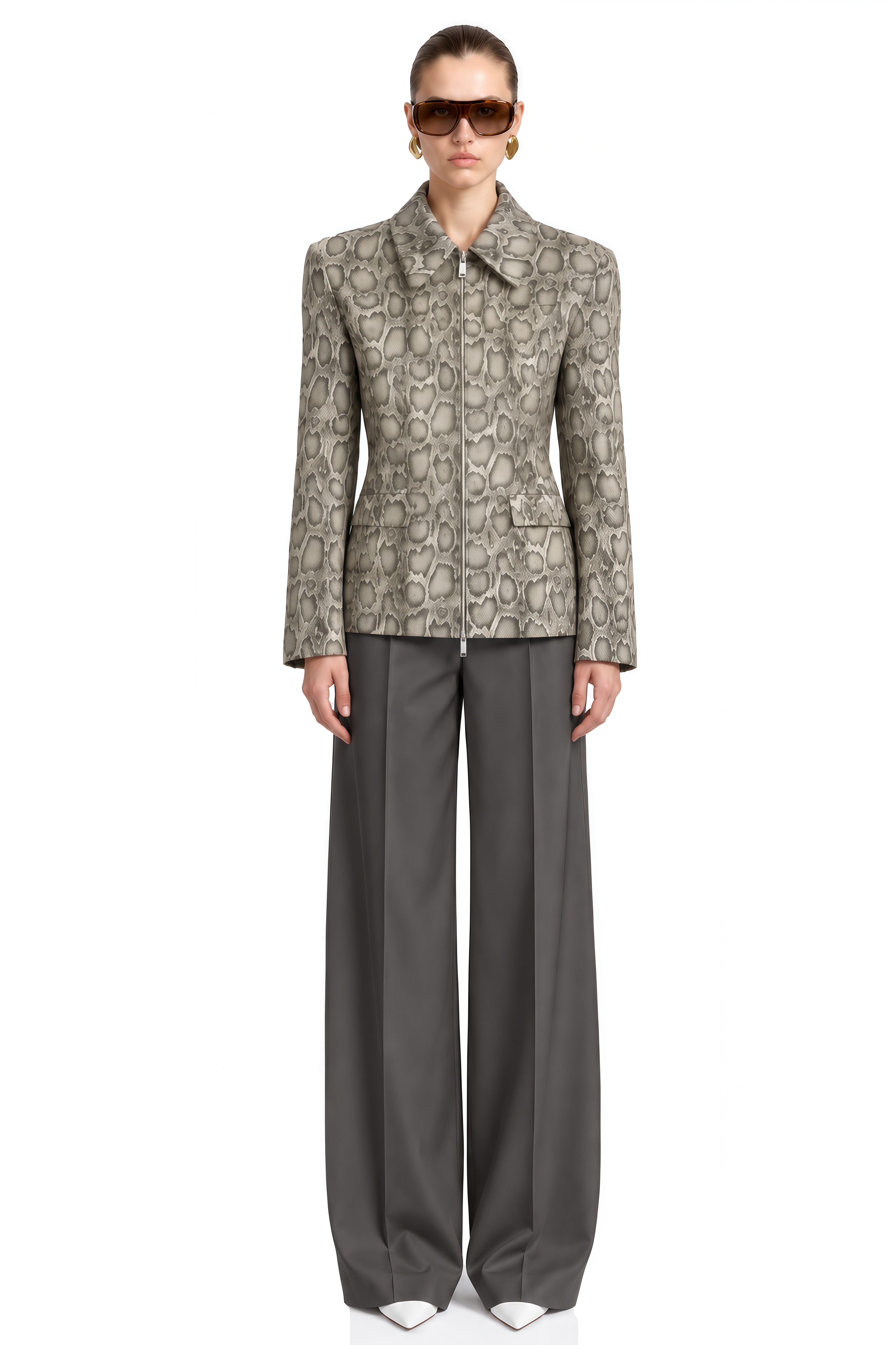 Summer Grey Snakeskin Print Zipped Jacket