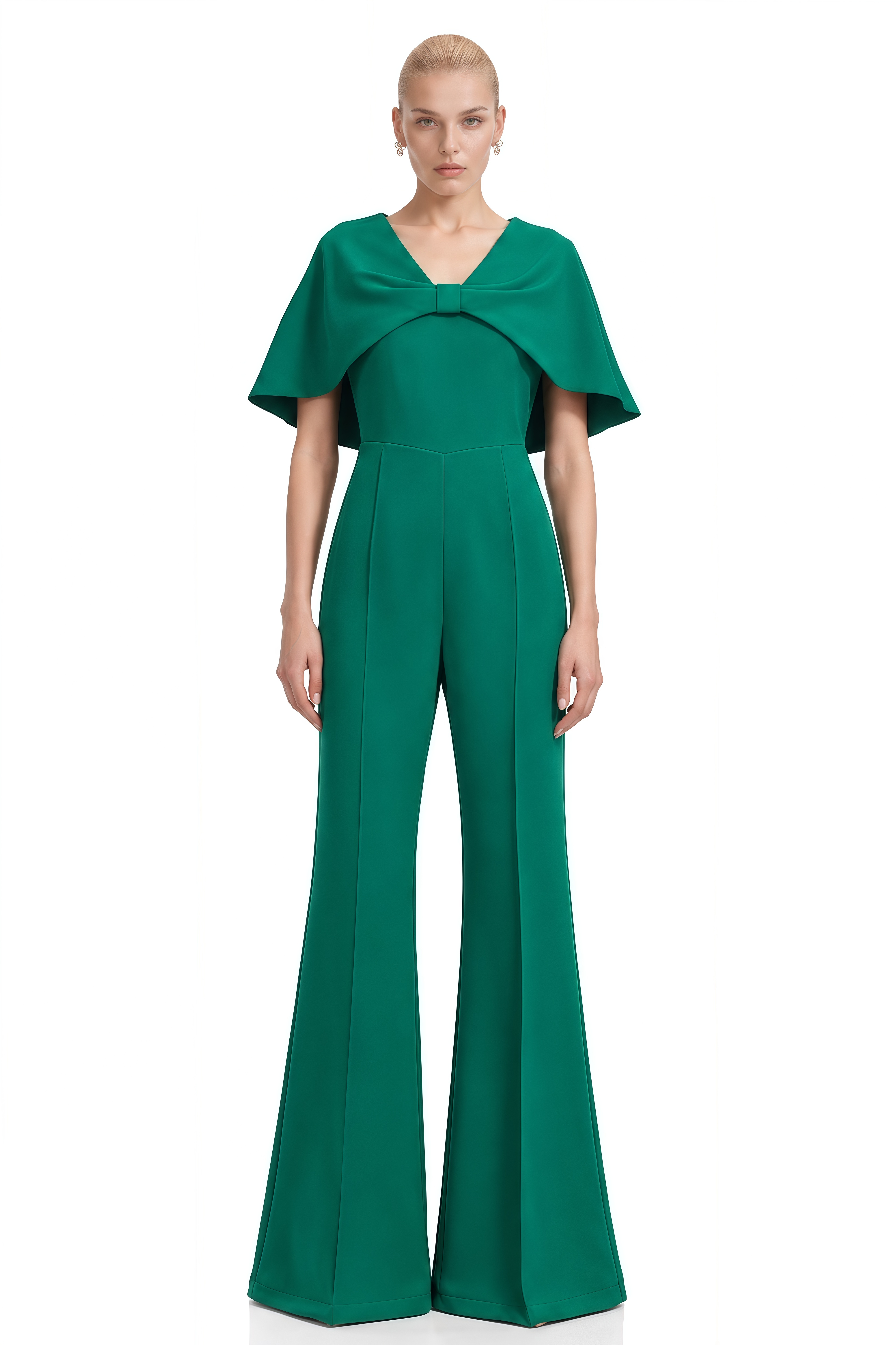 Lena Green Cape Design Flared Jumpsuit