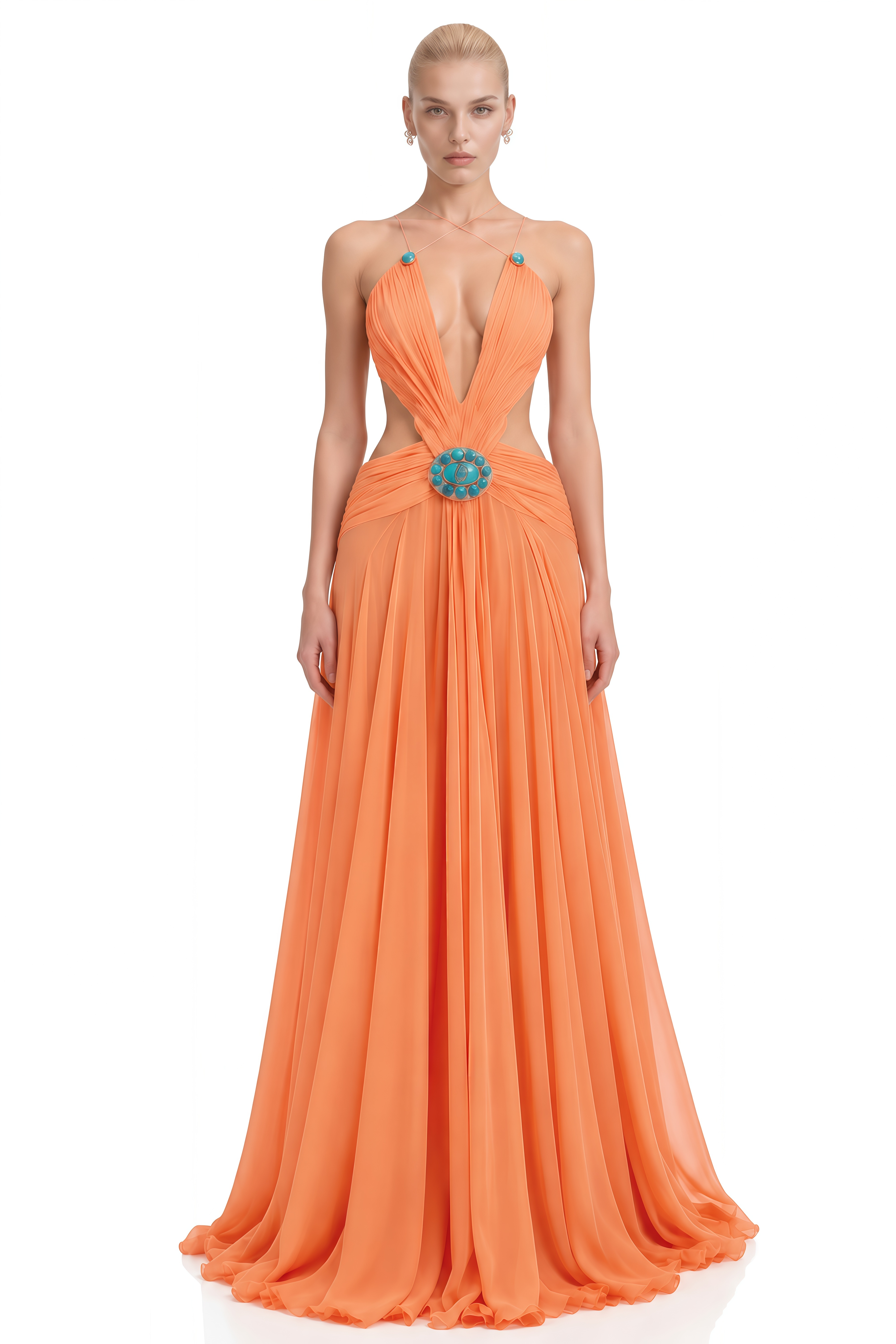 Kiki Orange V-Neck Cut-Out Maxi Dress