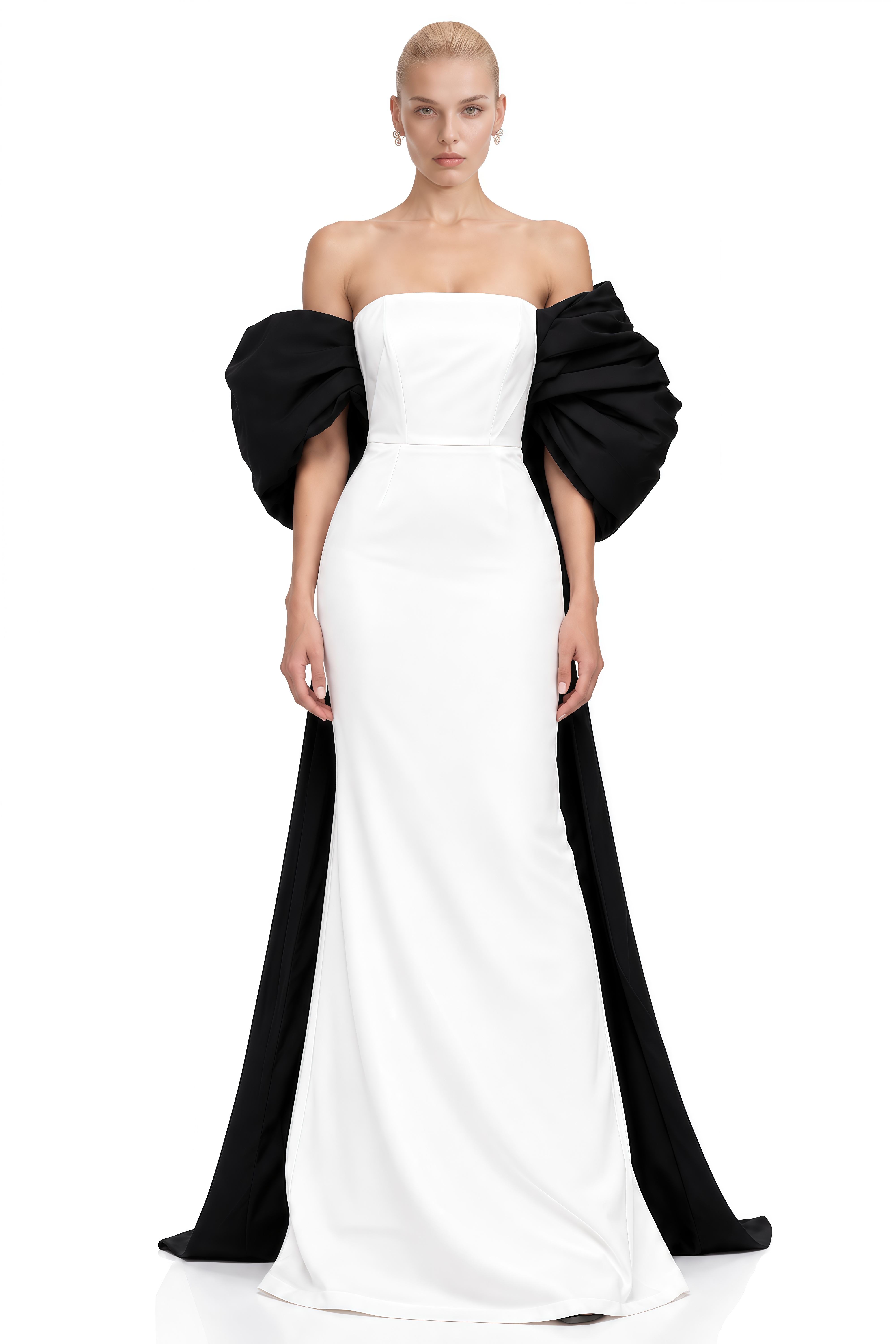 Lyra White Off-Shoulder Contrast Maxi Dress