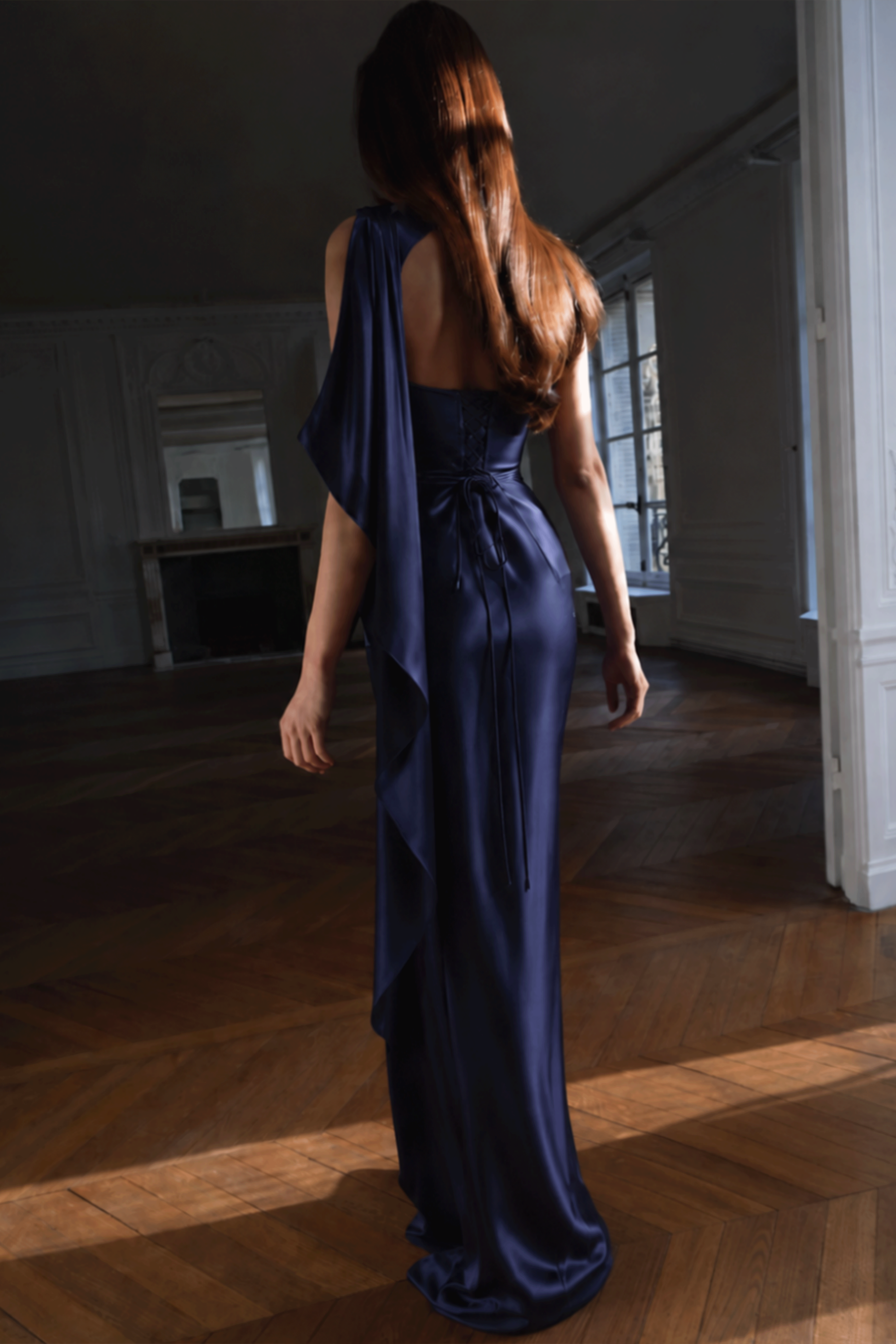 Amelie Navy Blue Sleeveless Asymmetrical Maxi Dress