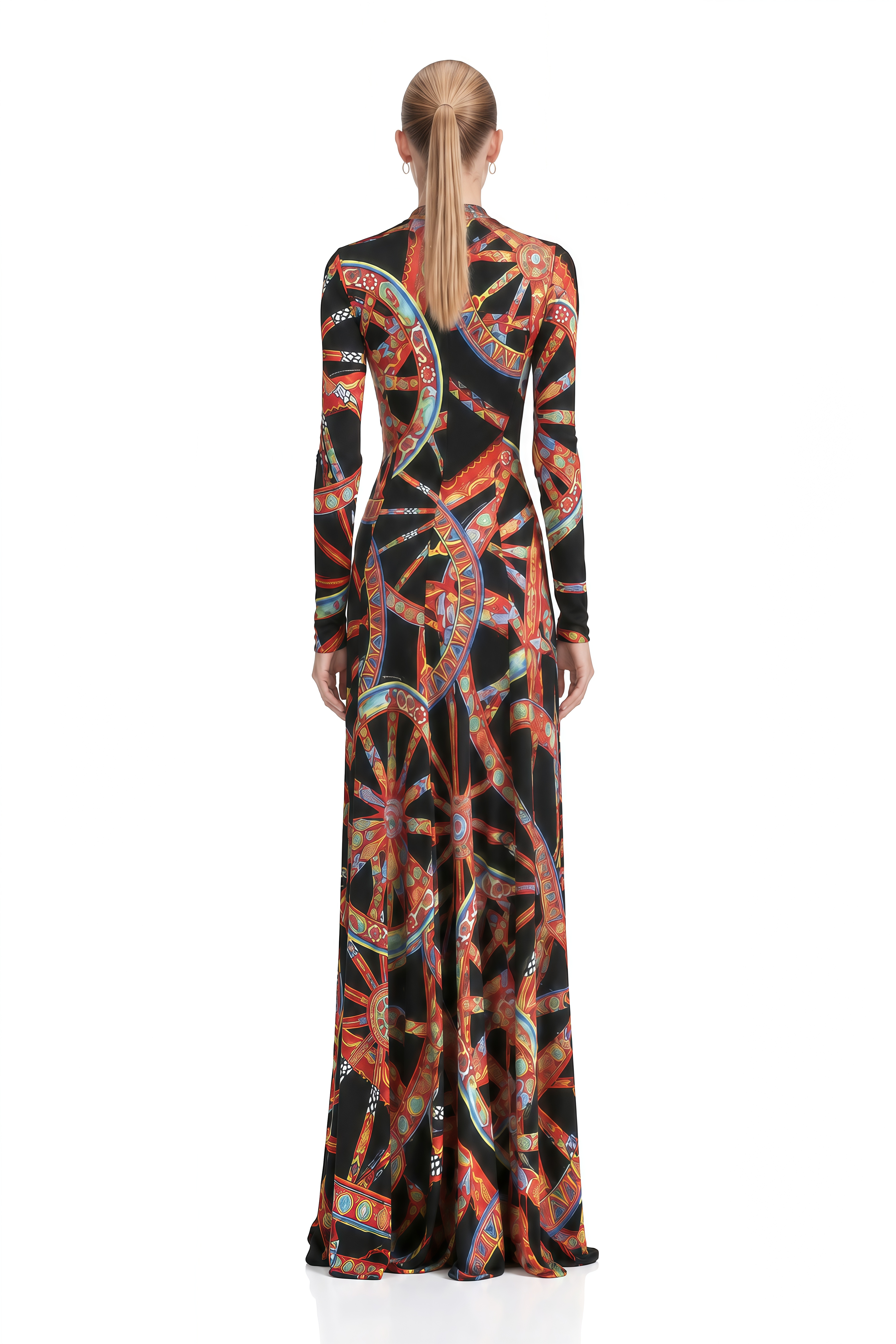 Lavinia Black Turtleneck Abstract Print Maxi Dress