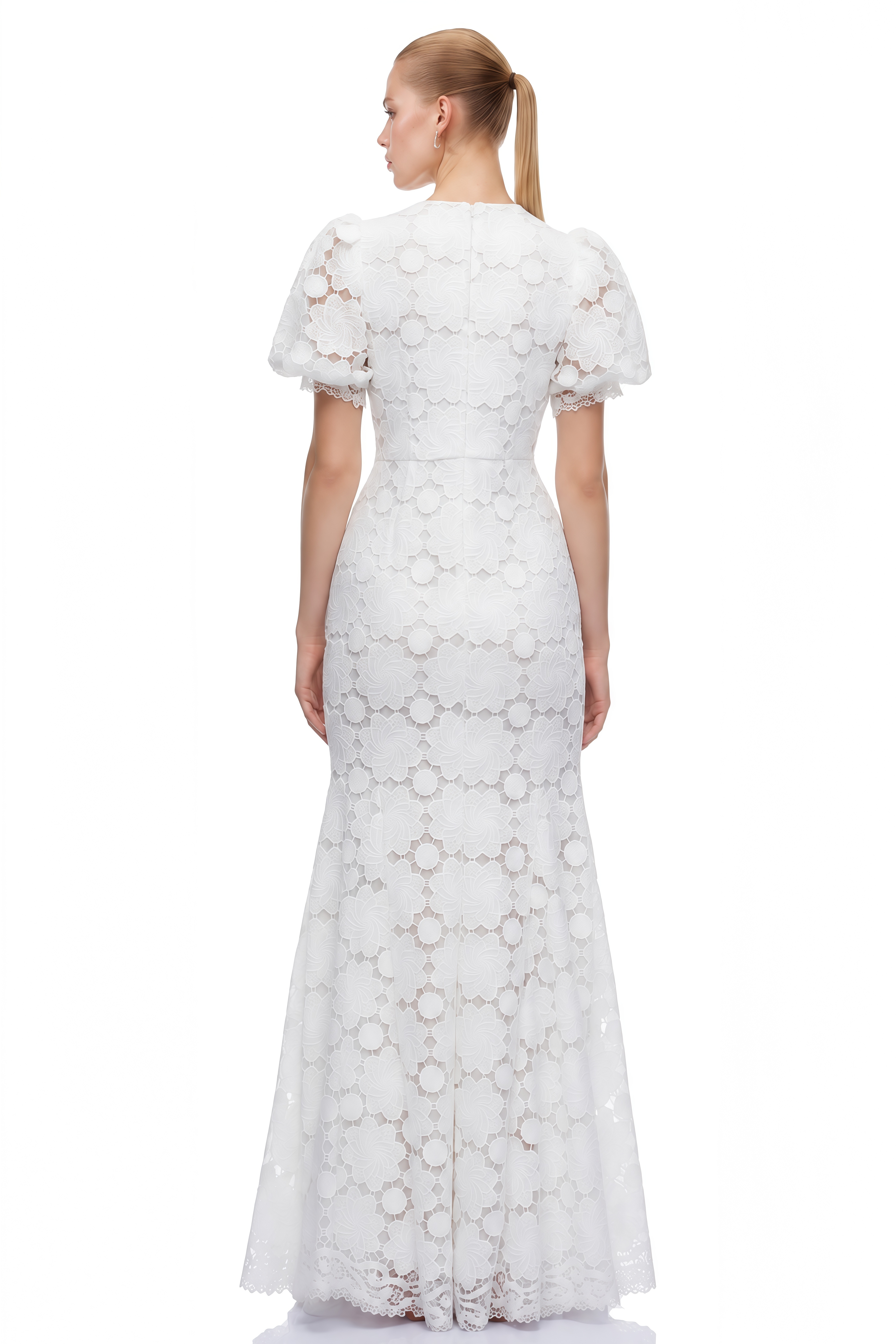 Rosalind White Round Neck Lace Maxi Dress