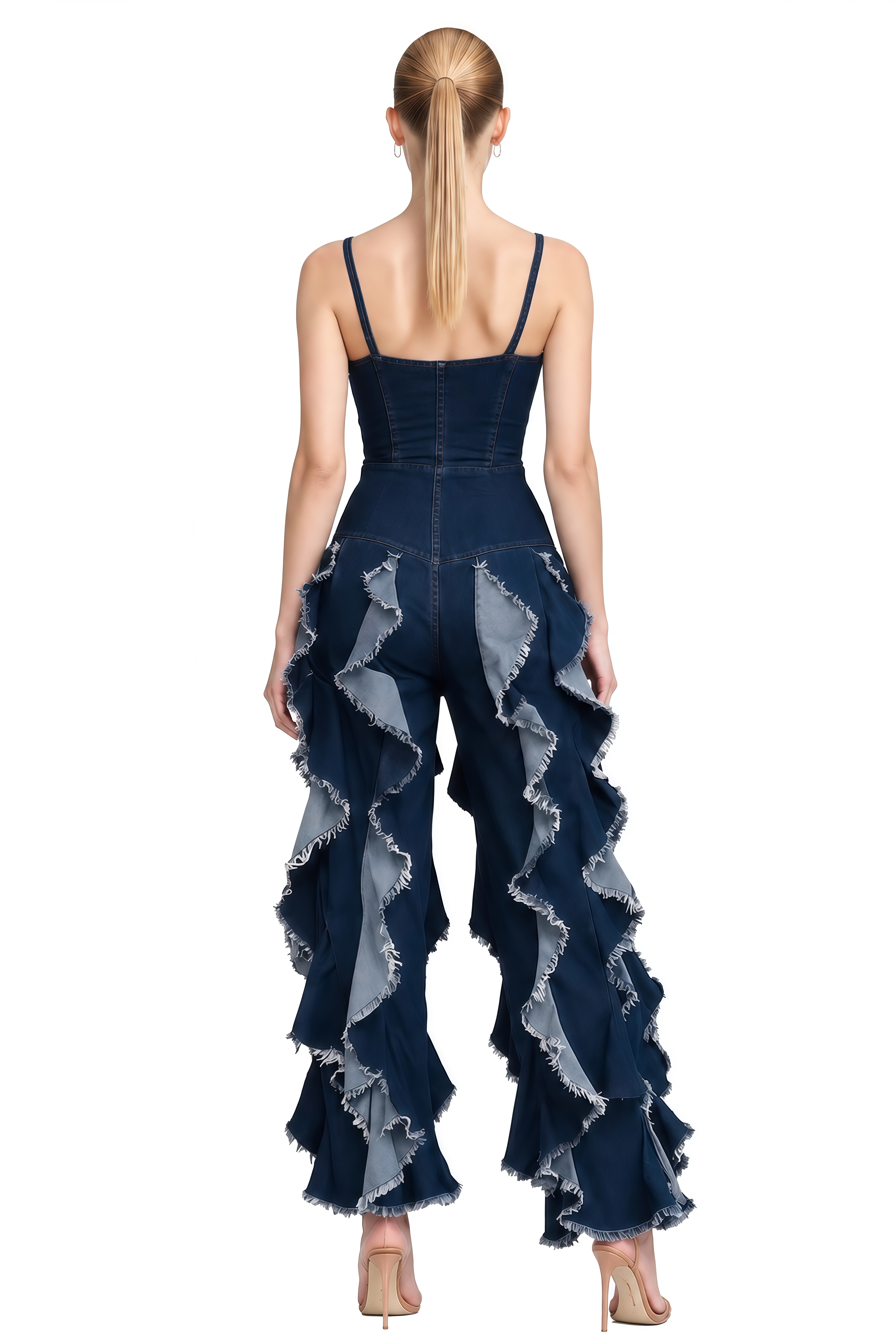 Alexandra Blue Sweetheart Neck Ruffled Jumpsuit